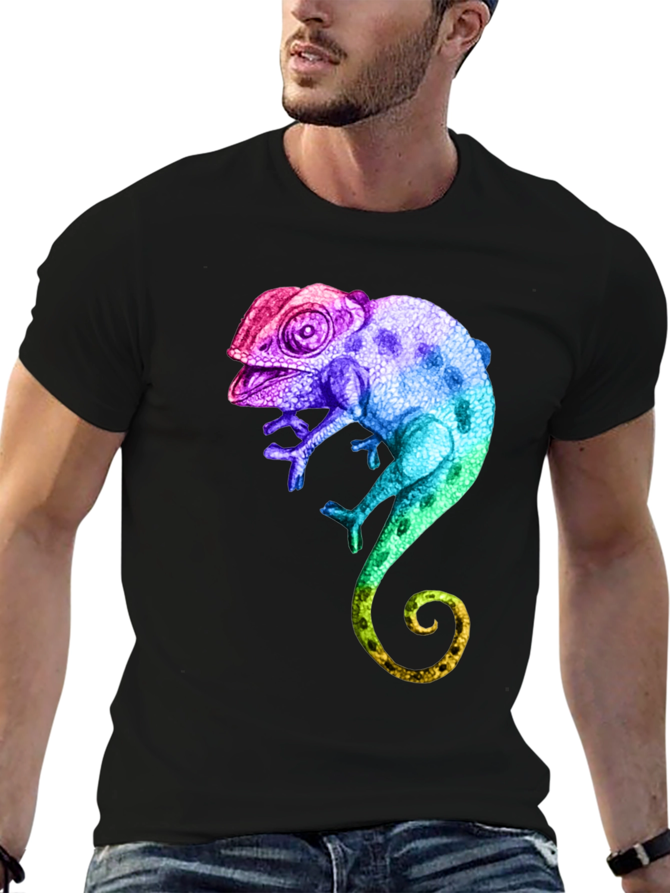 Black Rainbow Chameleon Graphic T-Shirt view 6