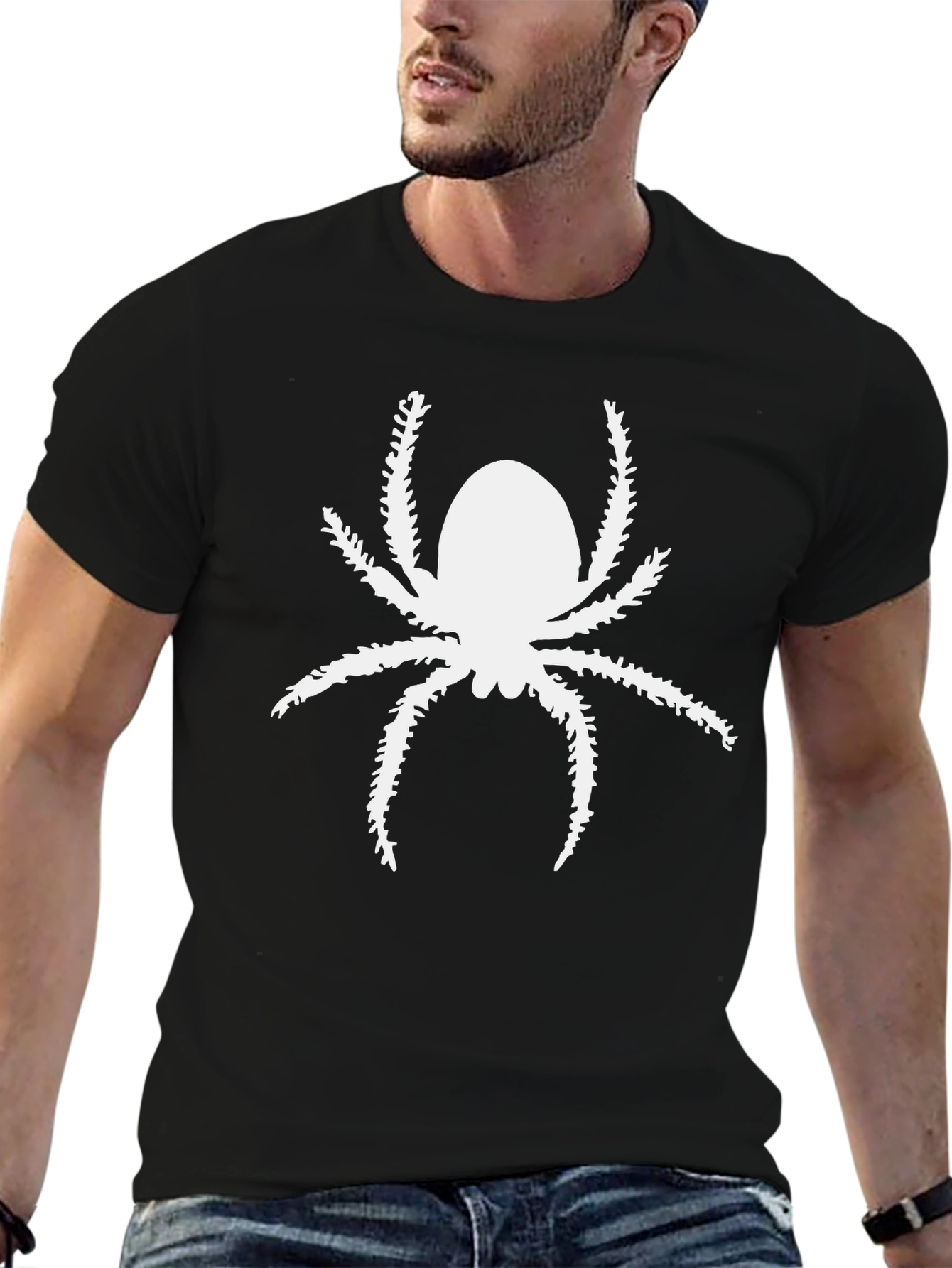 Black Spider Graphic Print Black Tee Shirt view 6