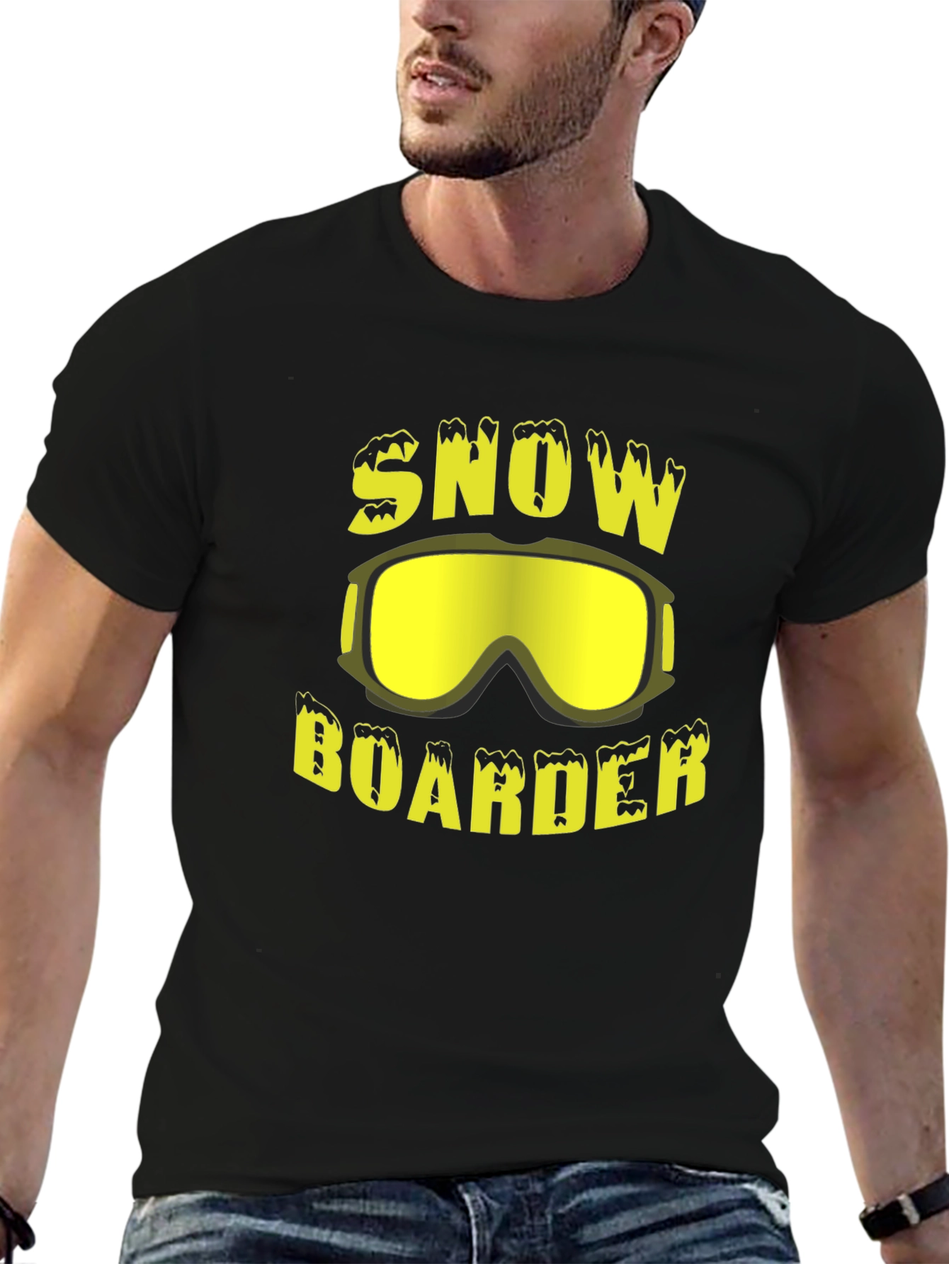 Black Snowboarder Graphic Tee - Black Cotton T-Shirt view 6