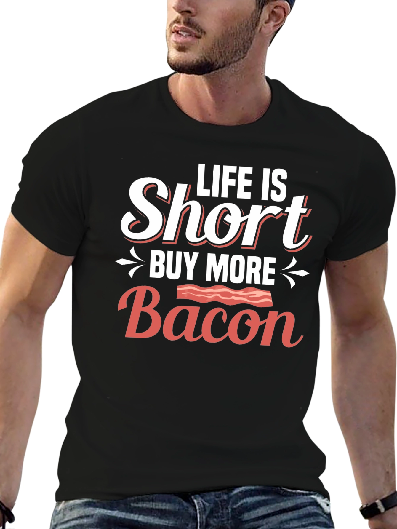 Black Life is Short Buy More Bacon T-Shirt view 6