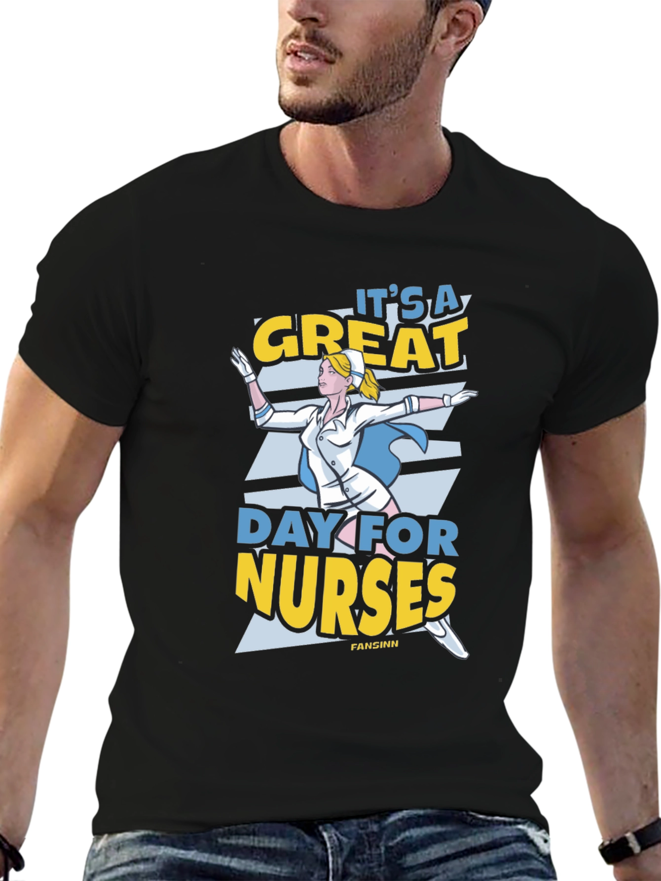 Black It's a Great Day for Nurses T-Shirt view 6