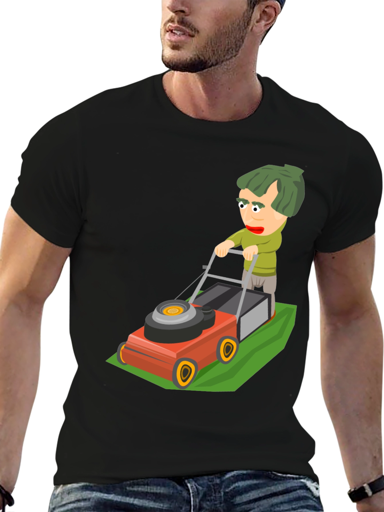Black Cartoon Lawn Mower Graphic Tee view 6