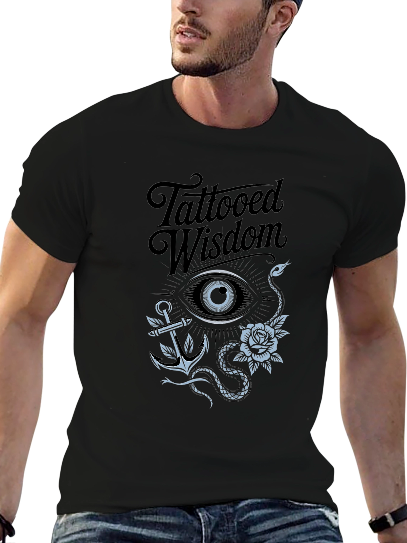 Tattooed Wisdom Graphic Tee - Men's Black T-Shirt - 6