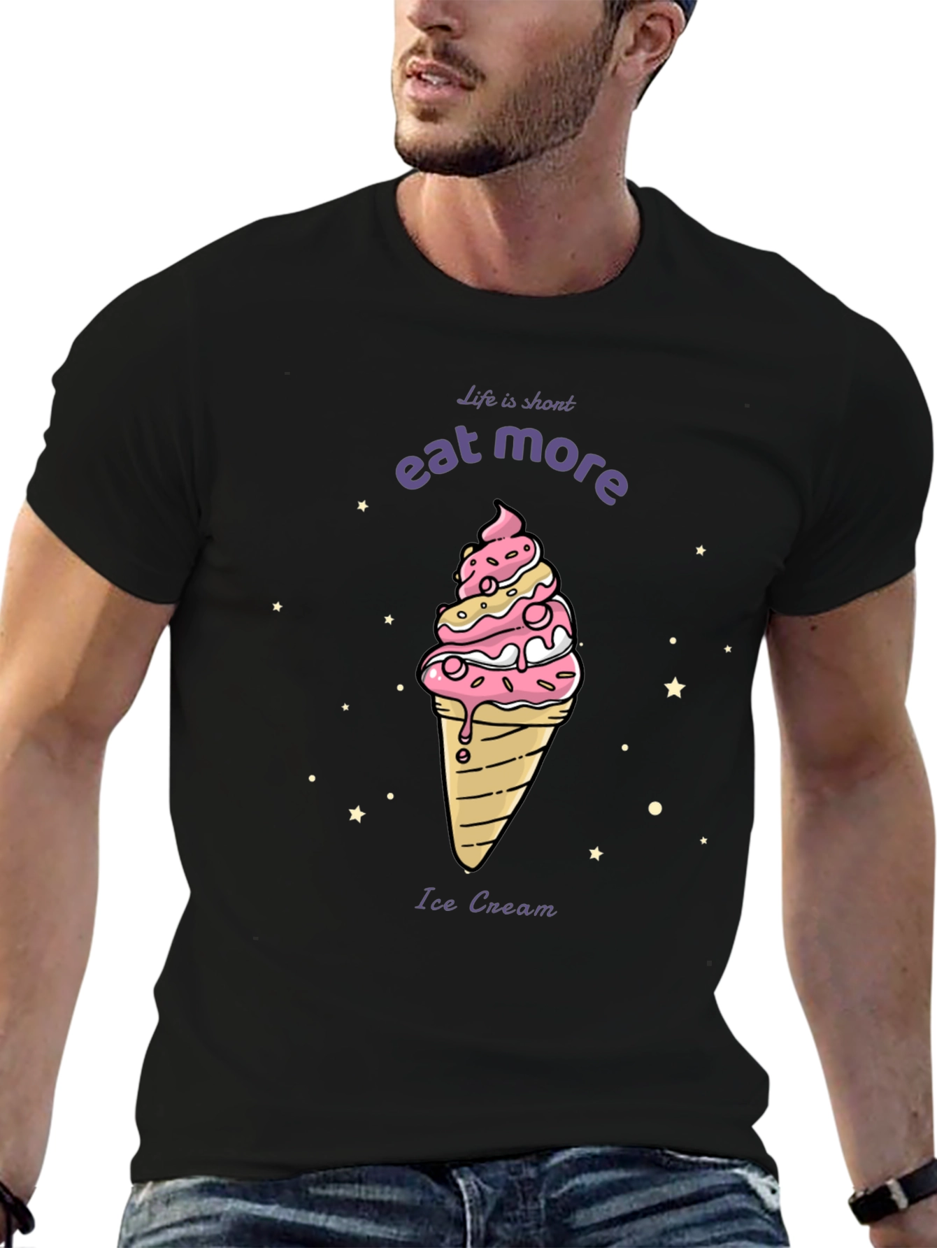 Black Eat More Ice Cream Graphic Tee - Black view 6