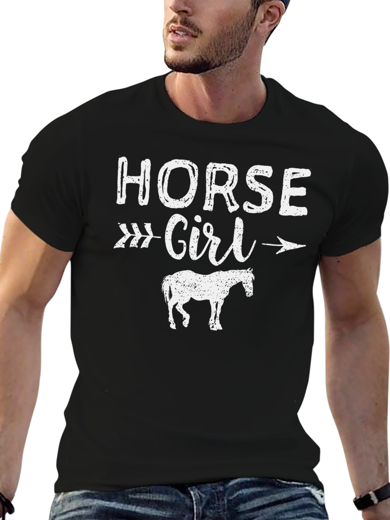Black Horse Girl Graphic Tee - Unisex Black T-Shirt view 6
