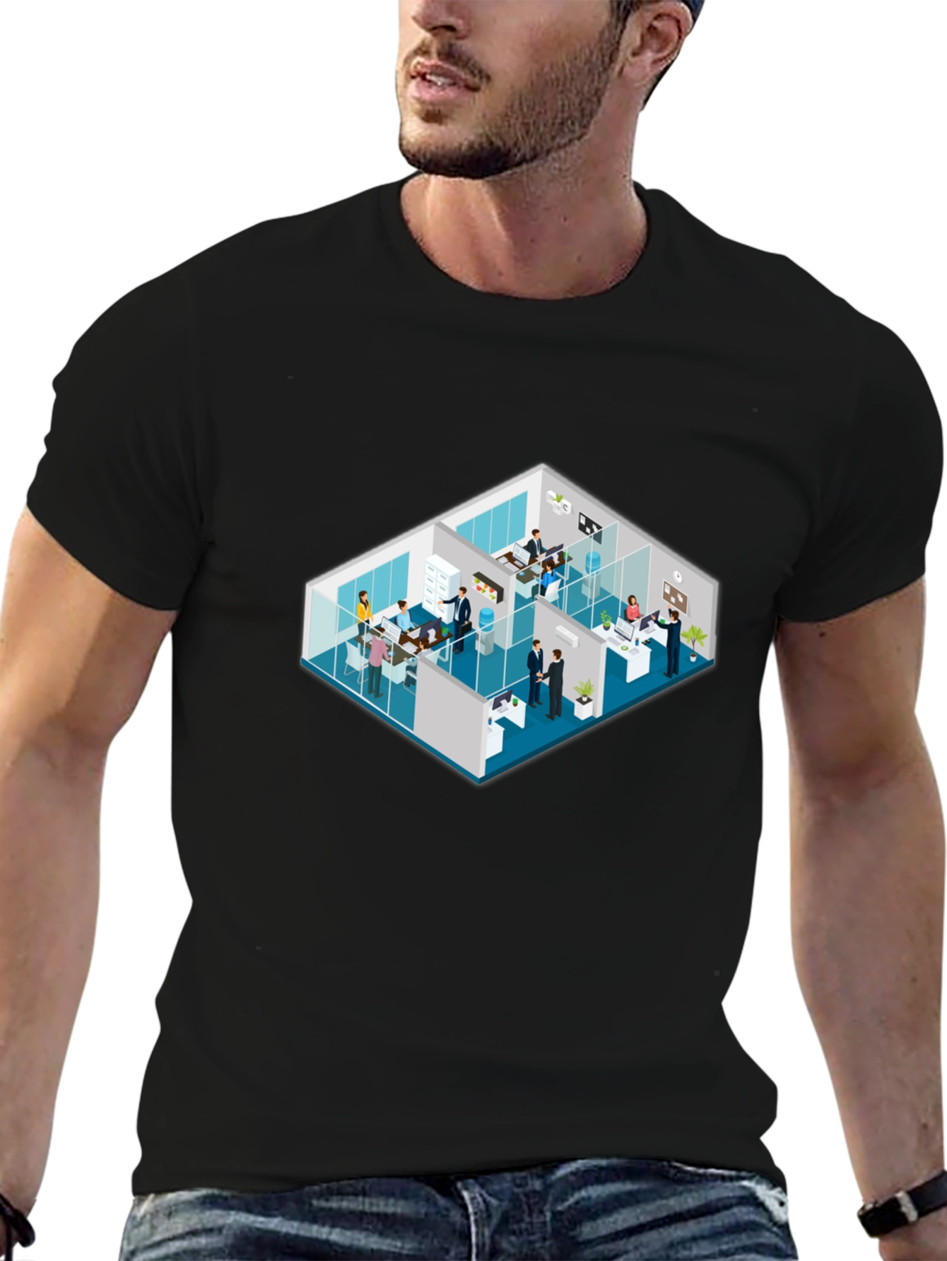 Isometric Office Black T-Shirt - 6