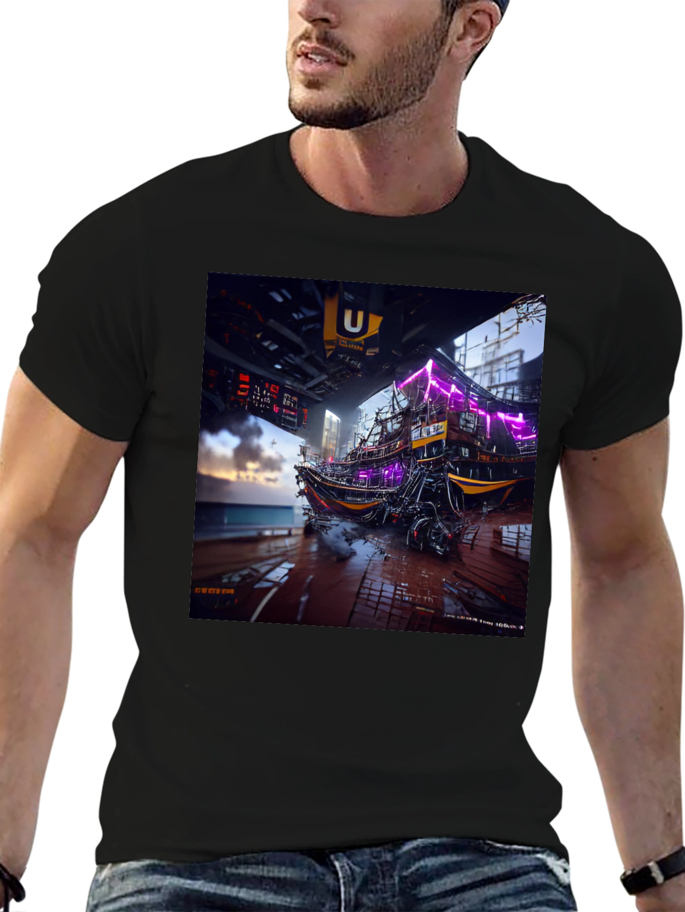 Black Cyberpunk Boat T-Shirt view 6