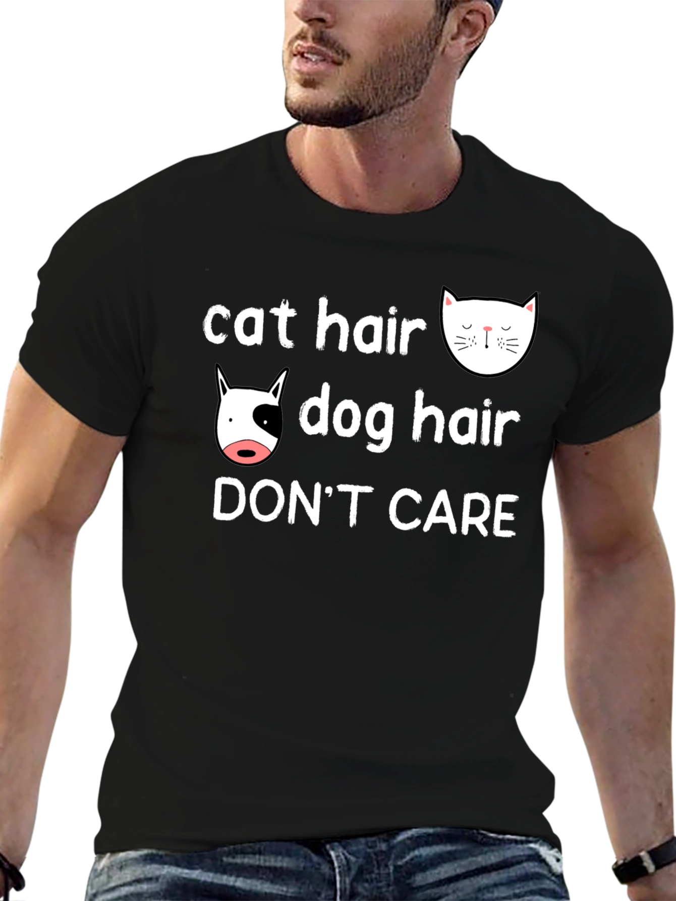 Black Cat & Dog Hair, Don't Care T-Shirt view 6