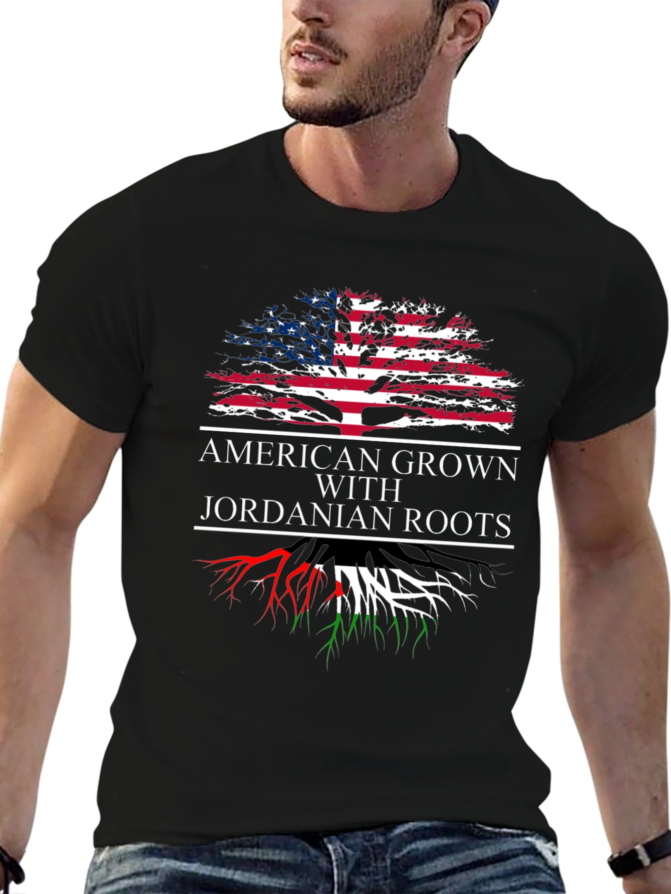 Black American Grown with Jordanian Roots T-Shirt view 6