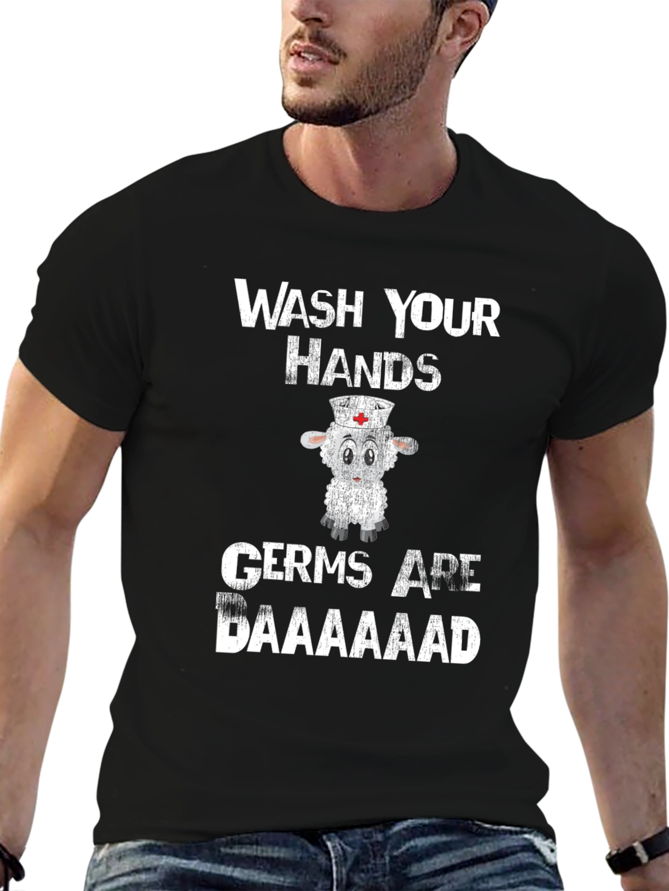 Black Wash Your Hands Nurse Sheep Graphic Tee view 6