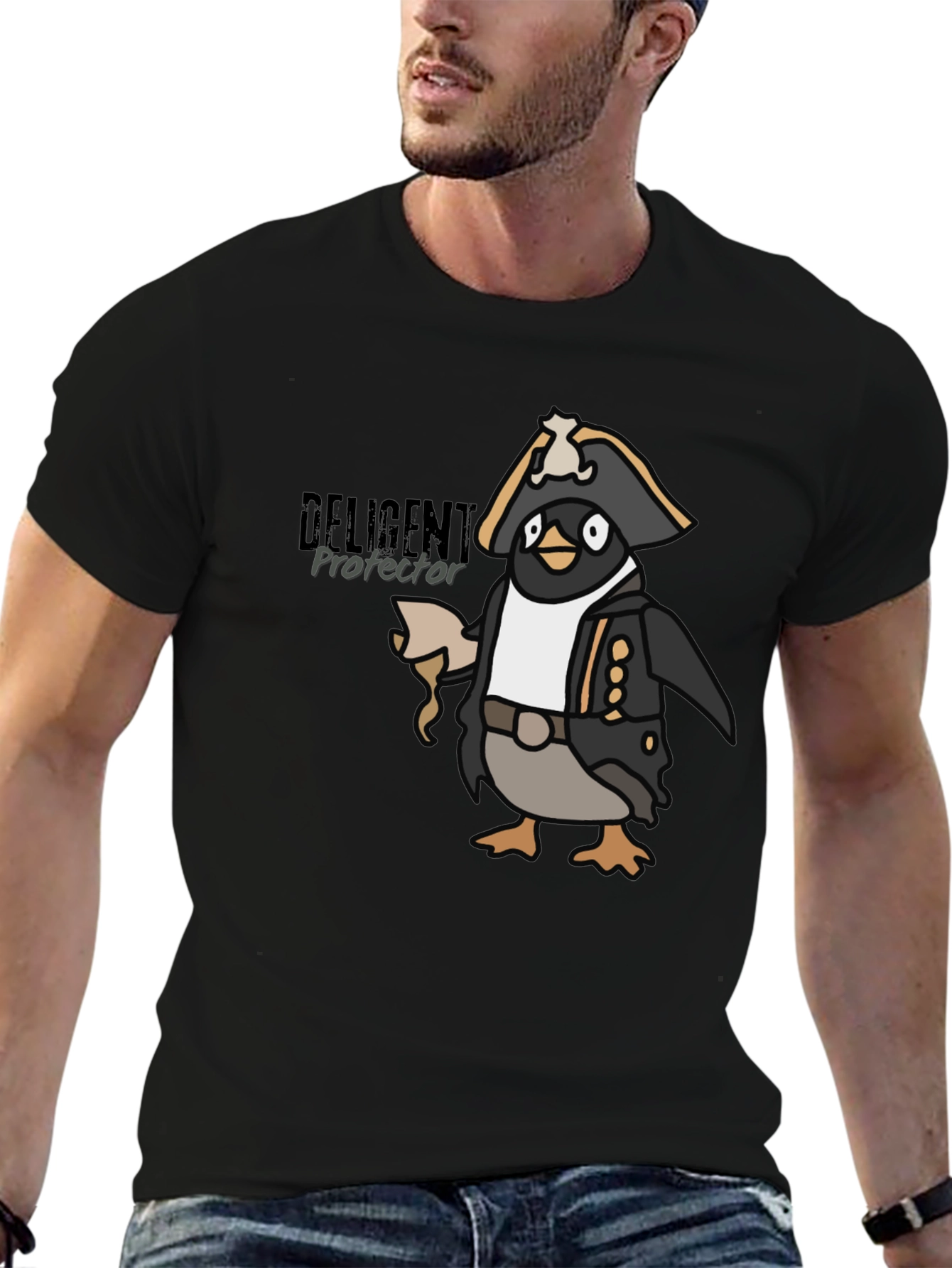 Black Pirate Penguin Graphic Tee - Black Cotton T-Shirt view 6