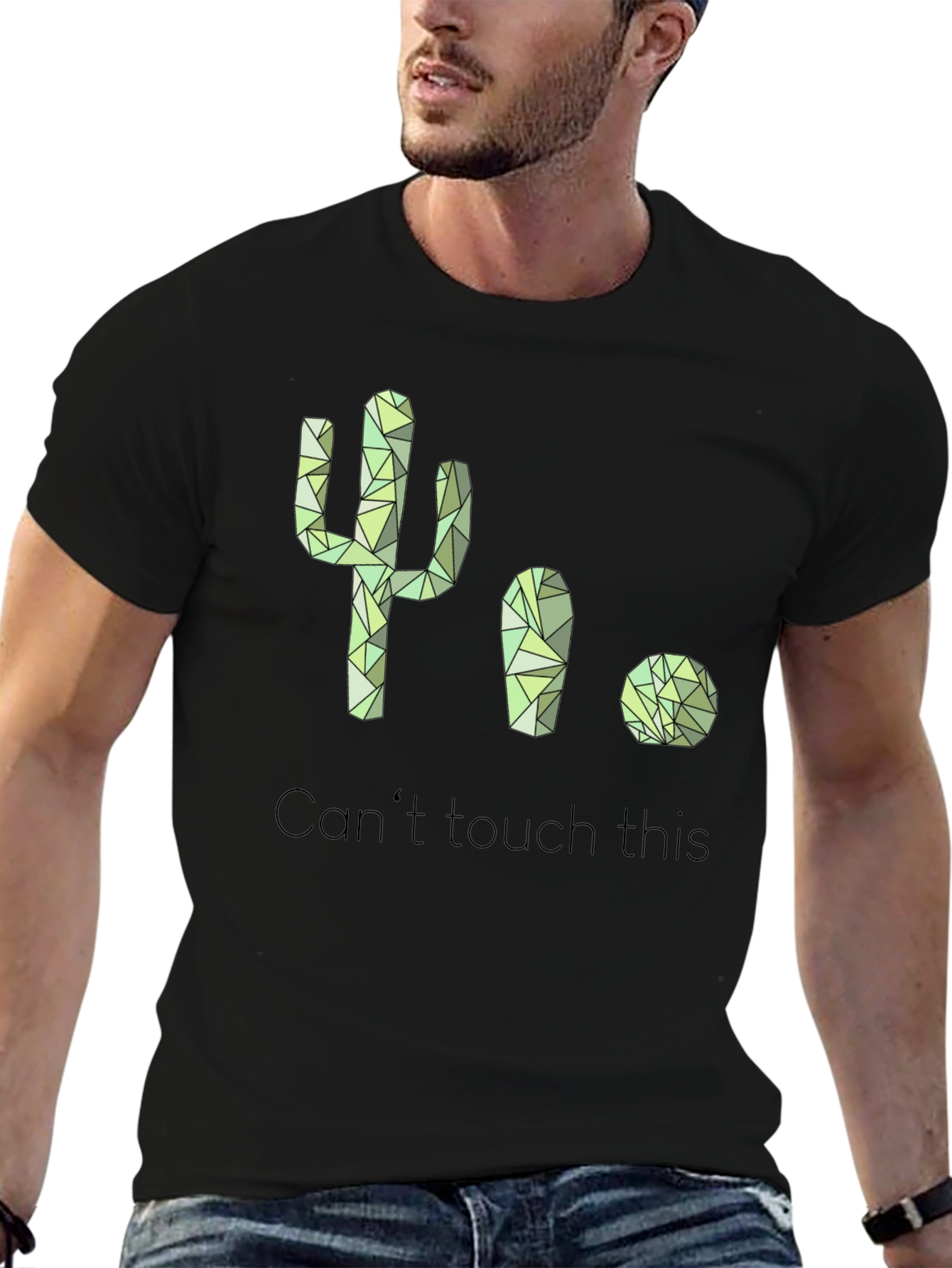 Black Cactus Geometric Design T-Shirt view 6