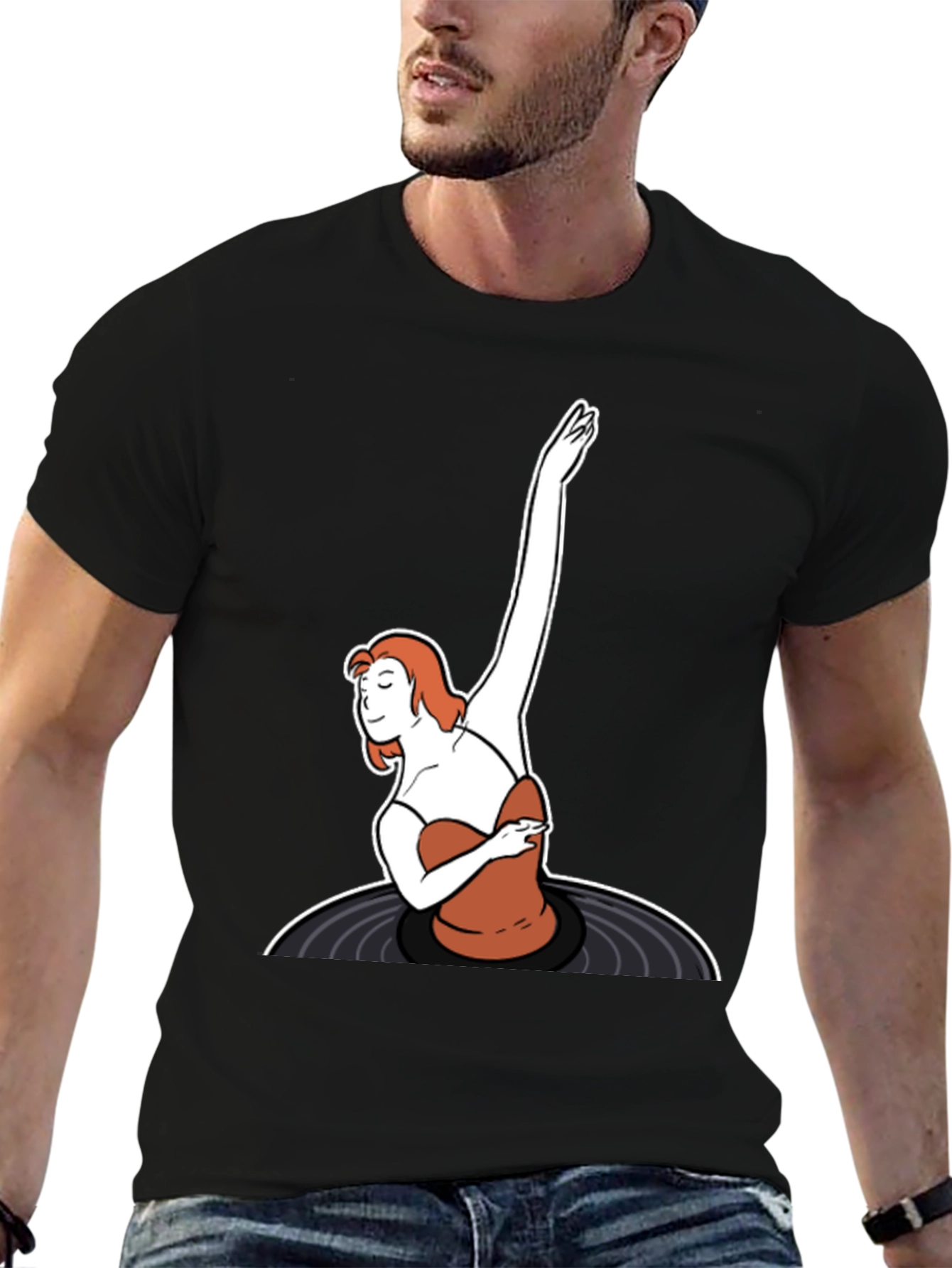 Black Retro Vinyl Dancer Graphic Tee - Black view 6