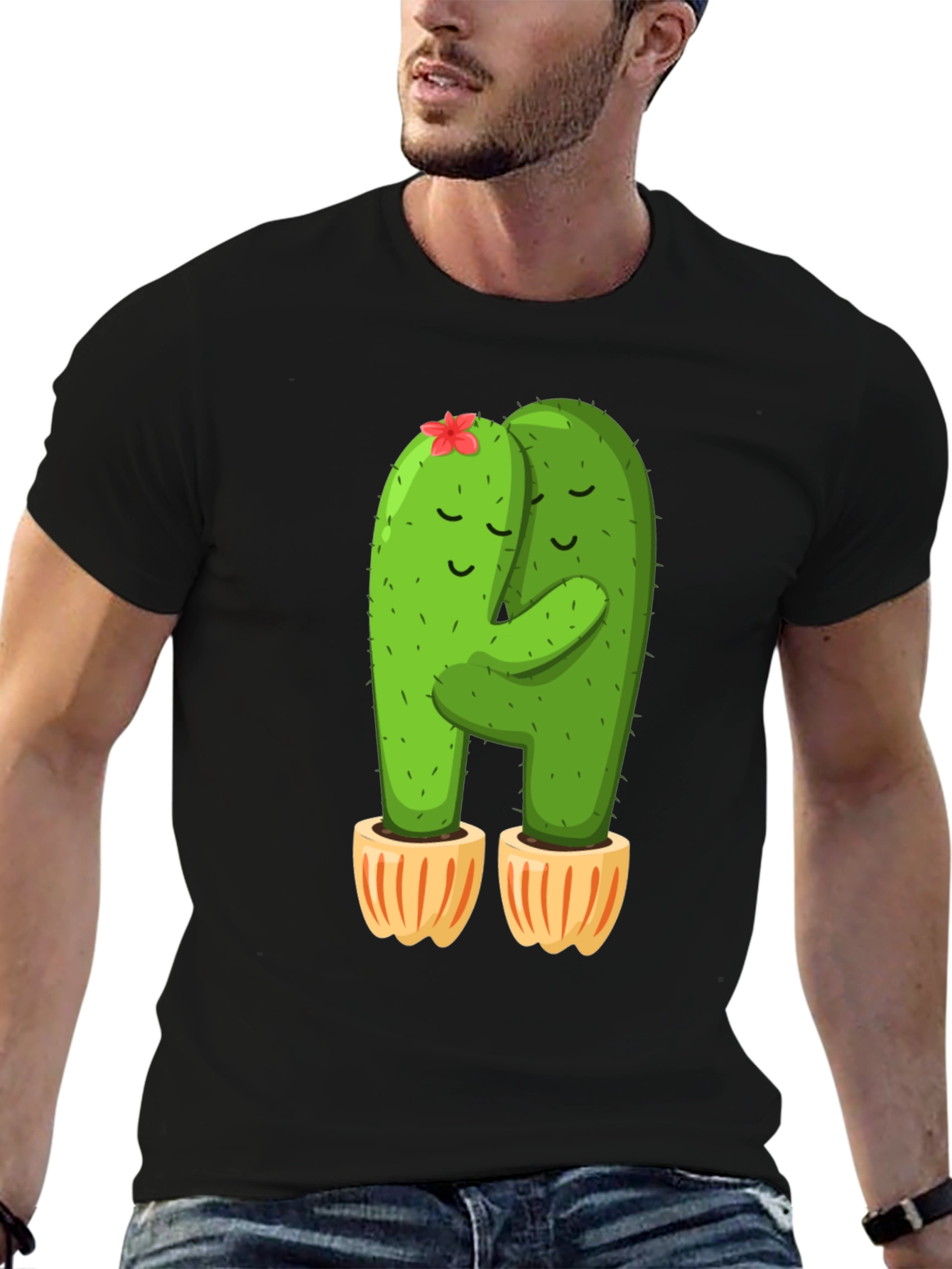 Black Cactus Hug T-Shirt - Cute and Comfy! view 6