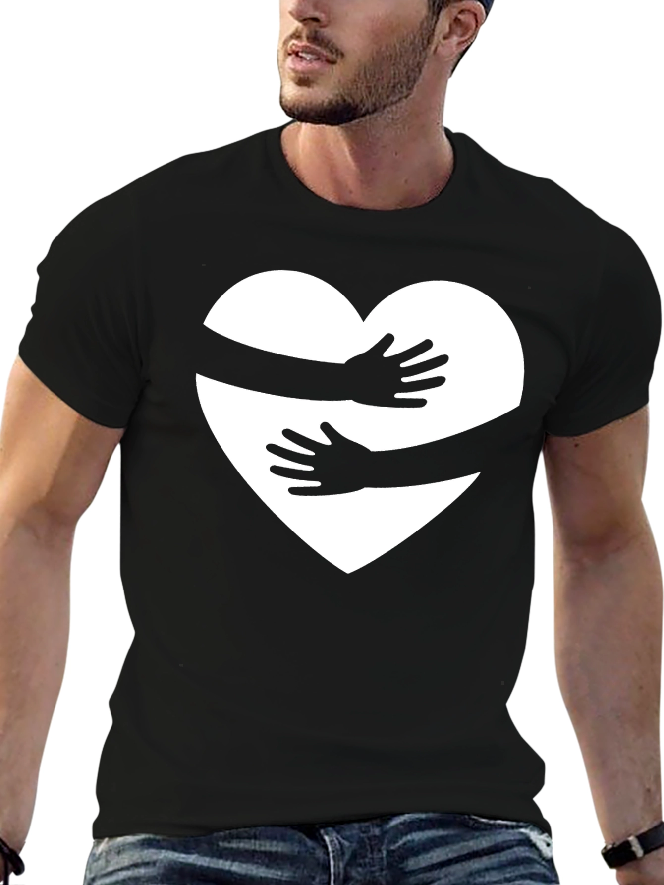 Black Heart Hug Graphic Tee - Black Casual Shirt view 6