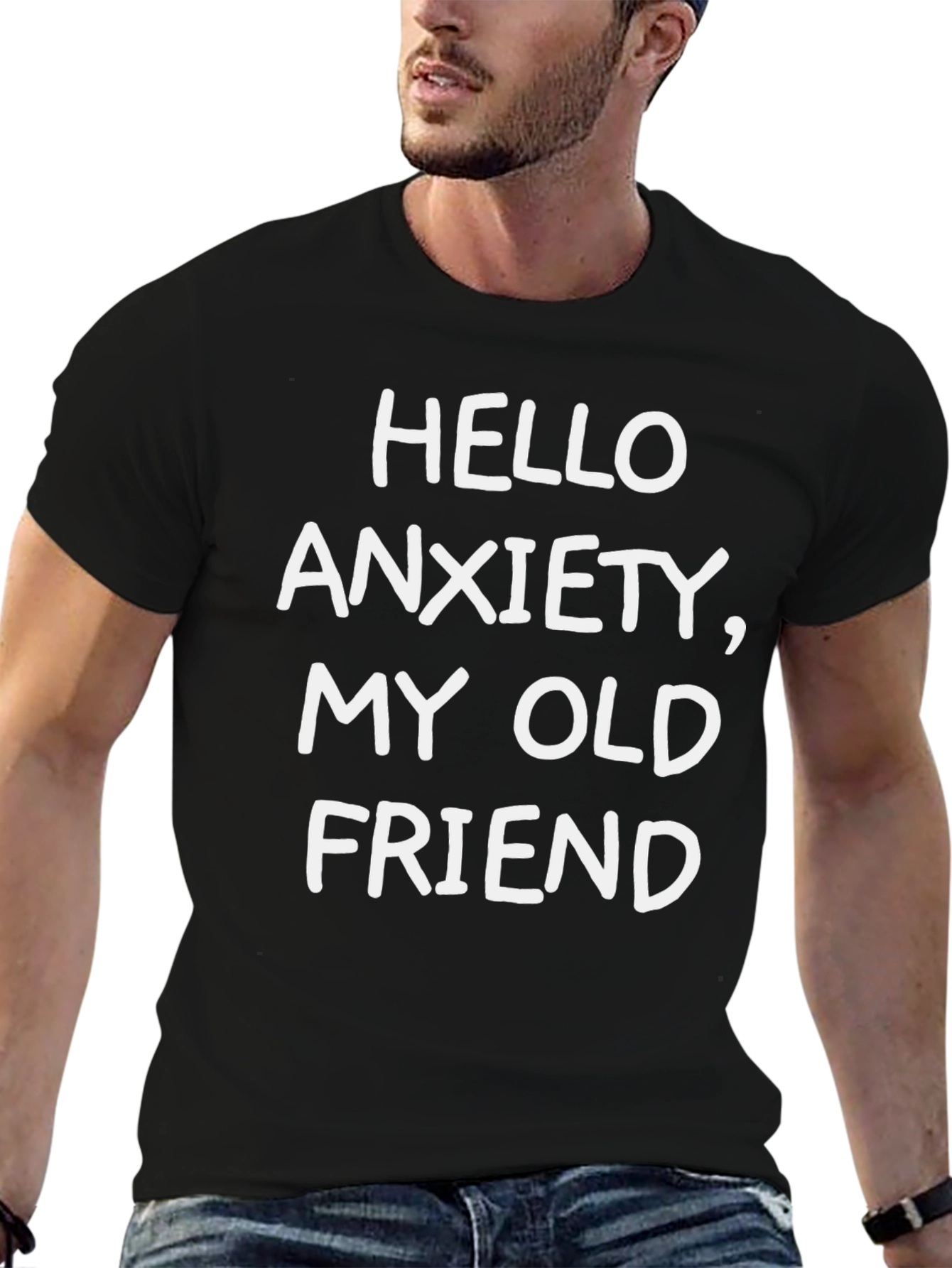 Black Hello Anxiety Graphic Tee - Black Cotton Blend Comfort view 6