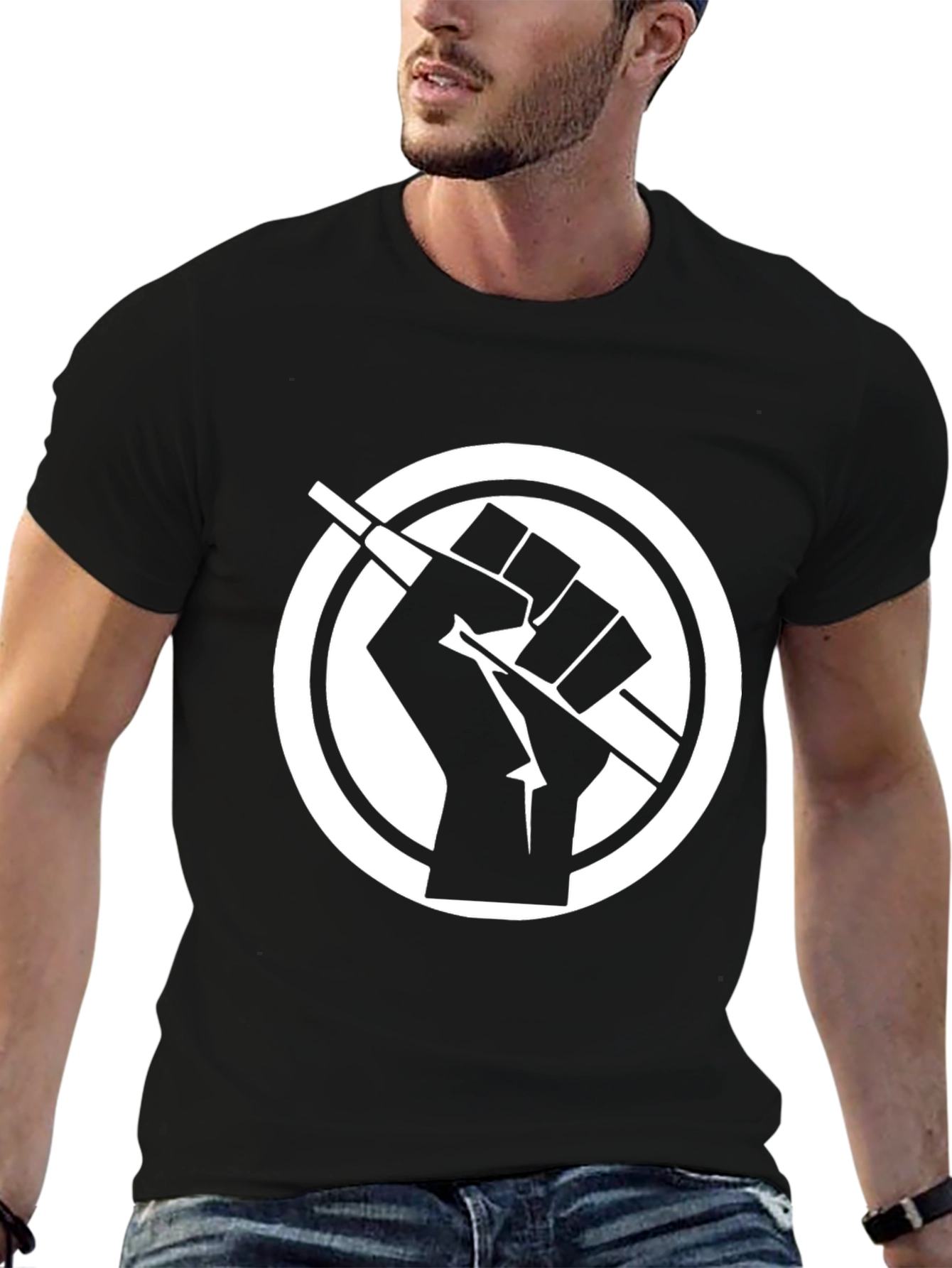 Black Symbolic Graphic Tee - Fist Breaking Stick view 6