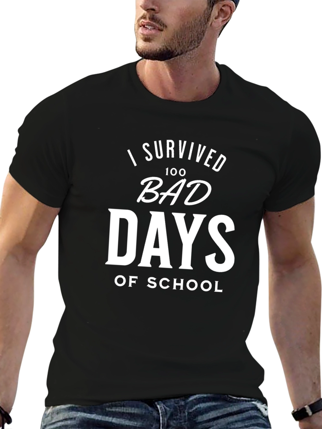 Black I Survived 100 Bad Days of School Black T-Shirt view 6