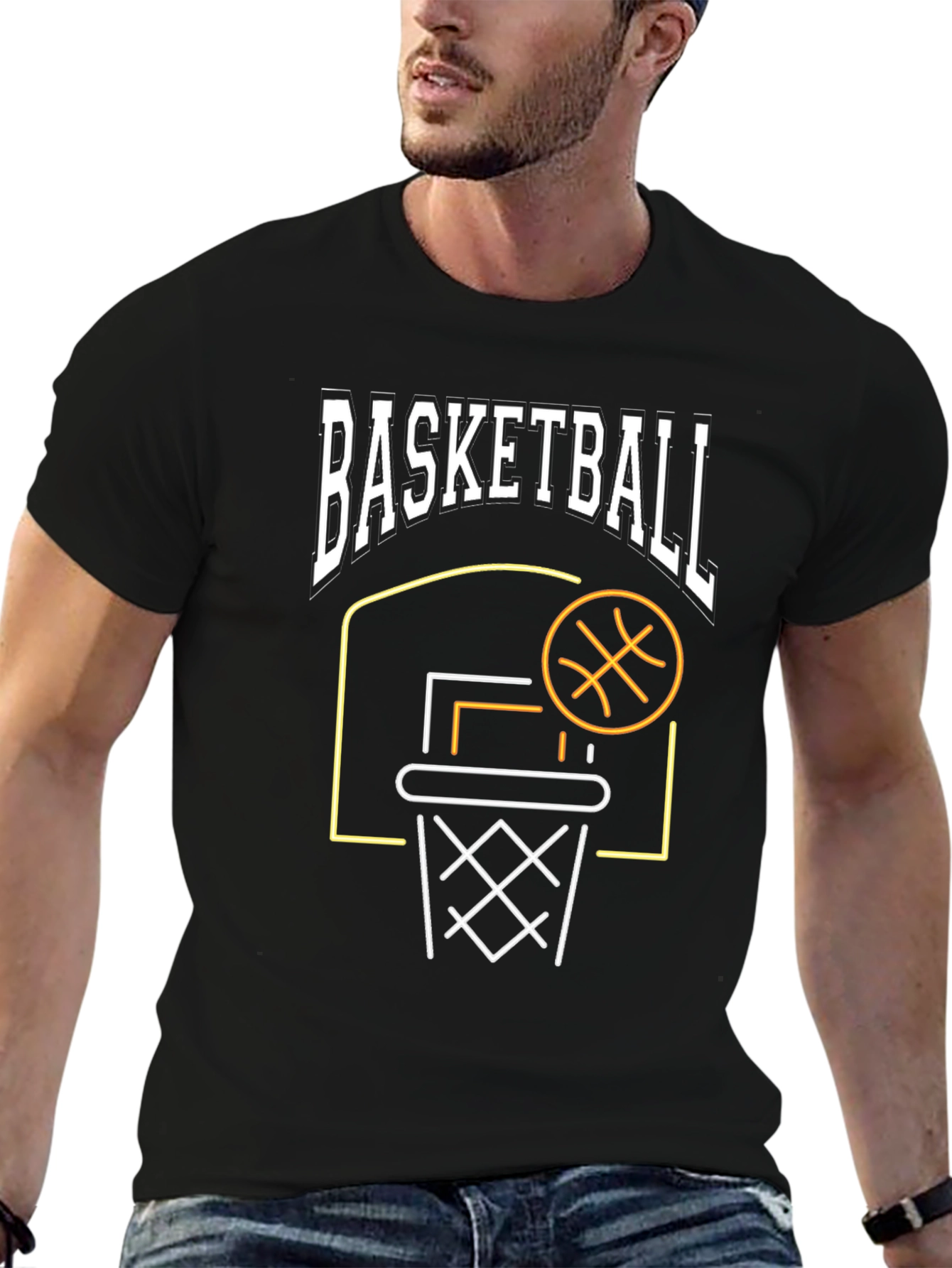 Black Basketball Graphic T-Shirt - Black, Sporty Design view 6