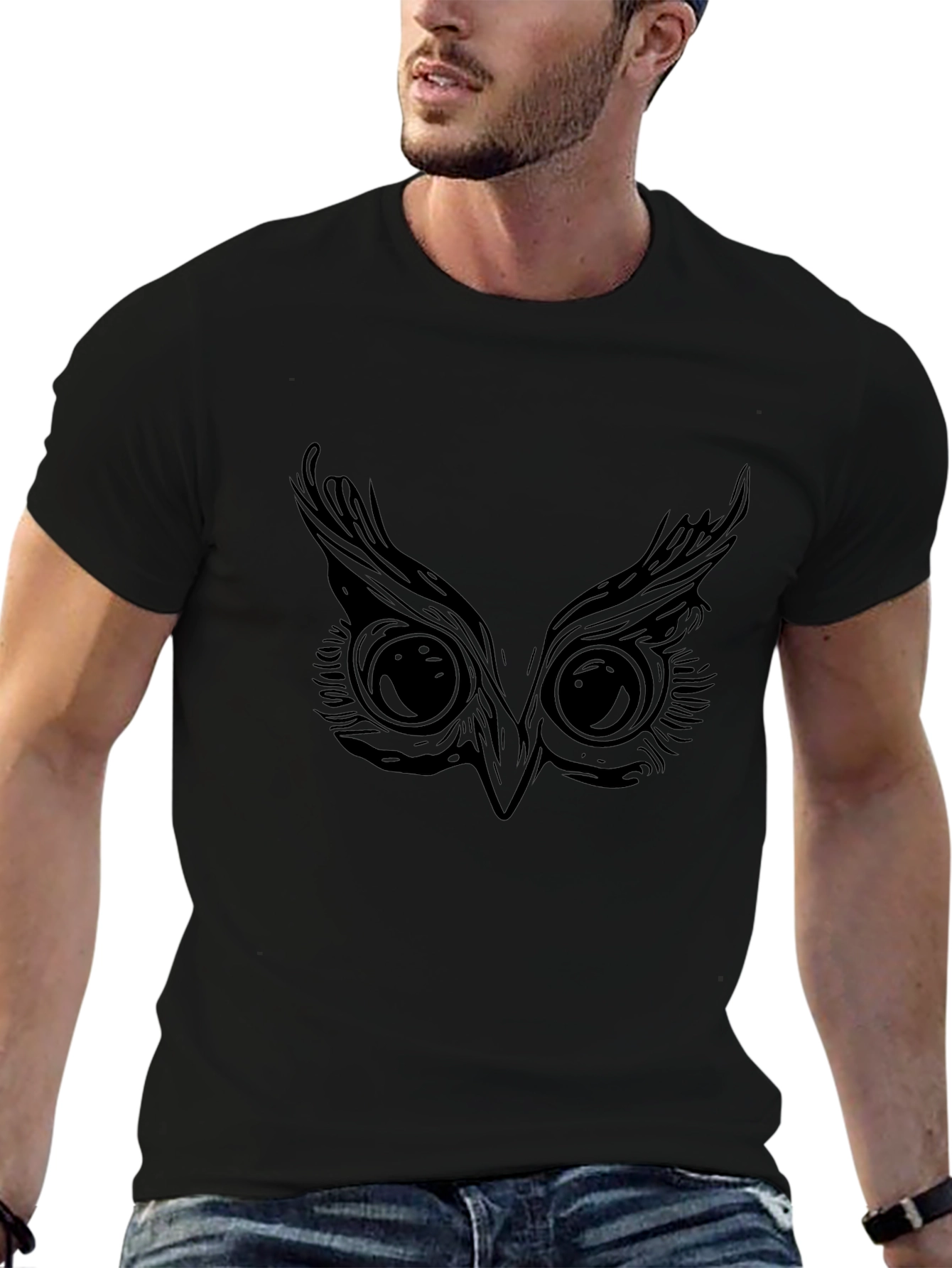 Black Owl Eyes Graphic Black T-Shirt view 6