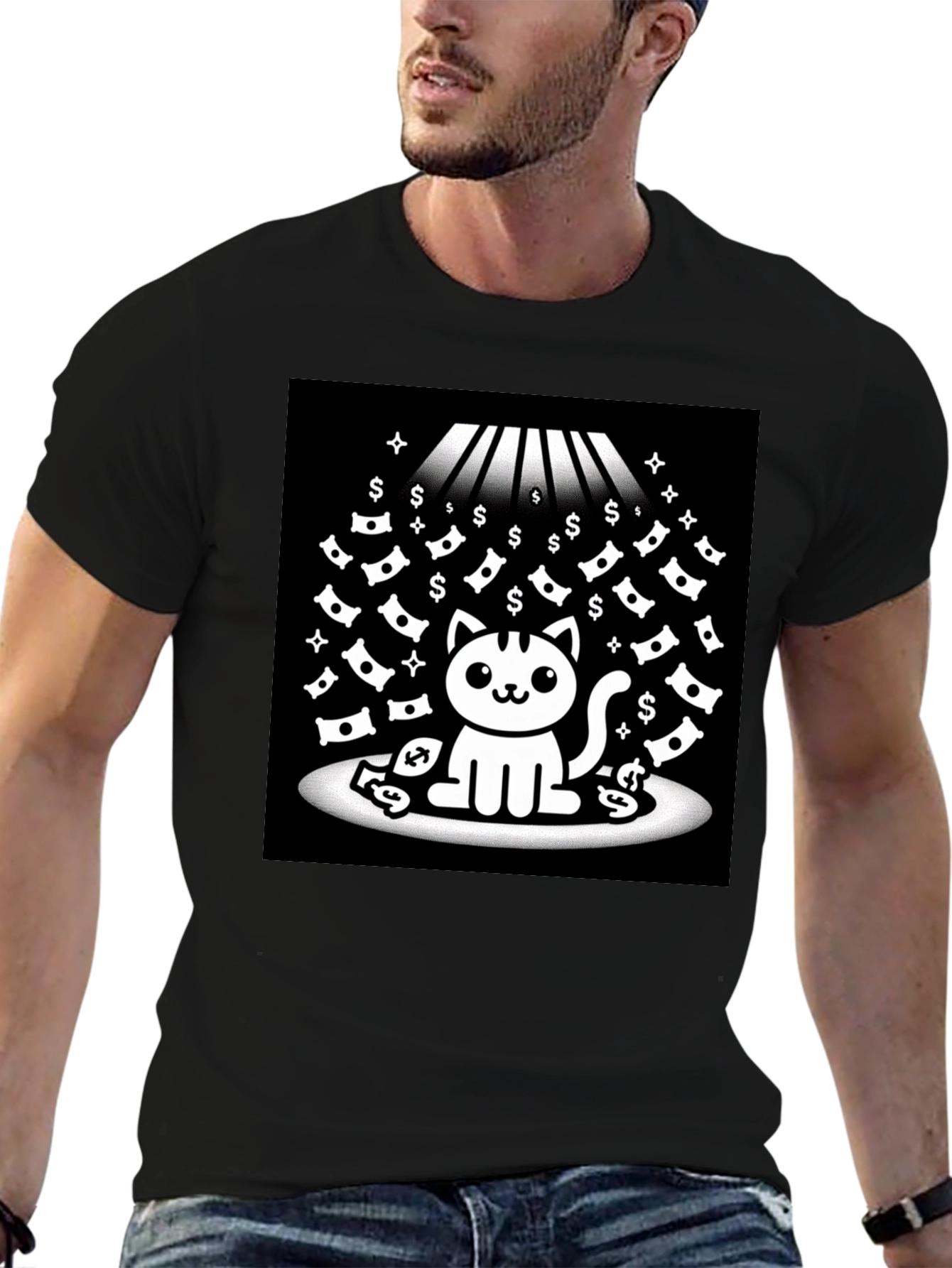 Black Lucky Cat T-Shirt - Money Rain view 6