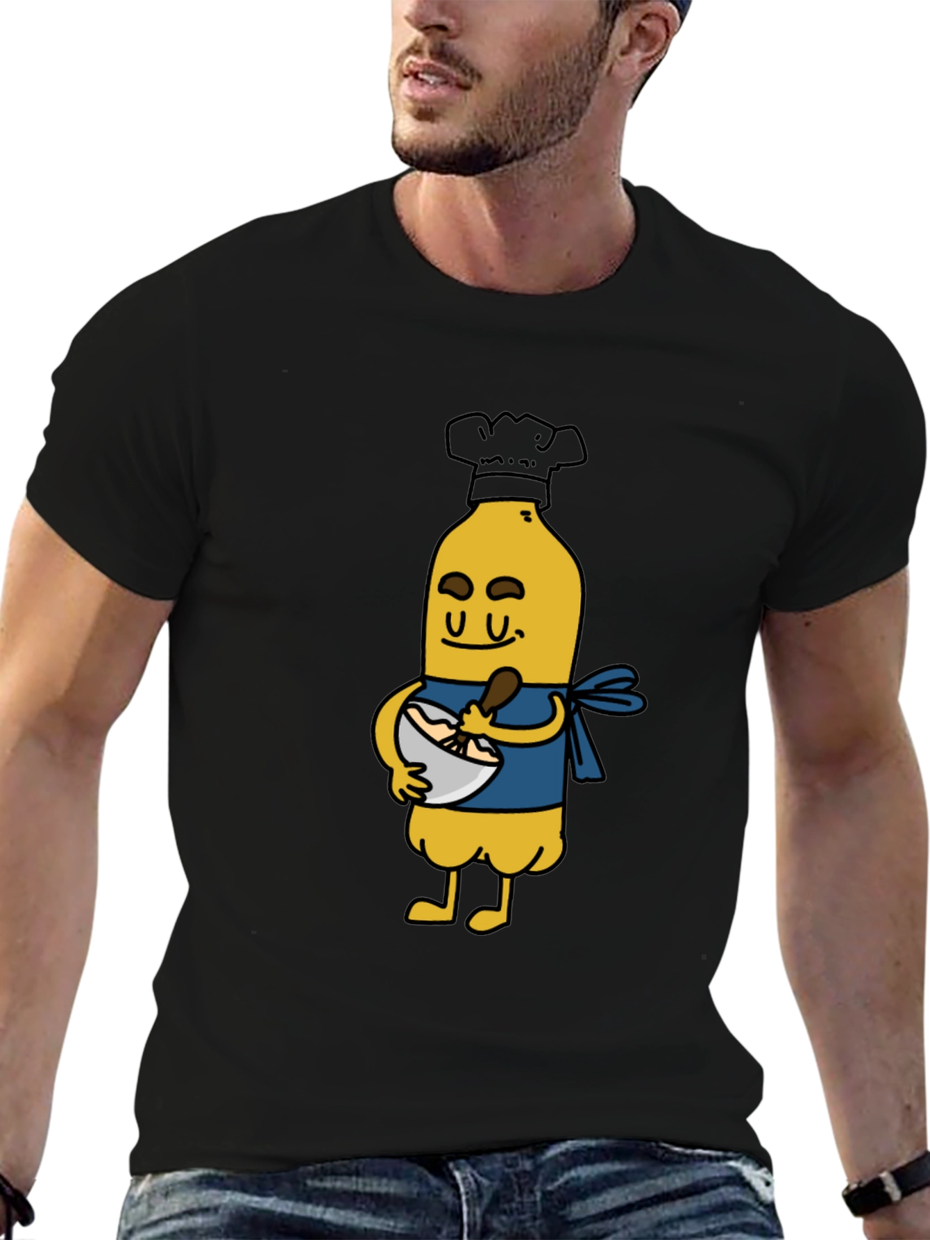Black Chef Banana Cartoon Black T-Shirt view 6