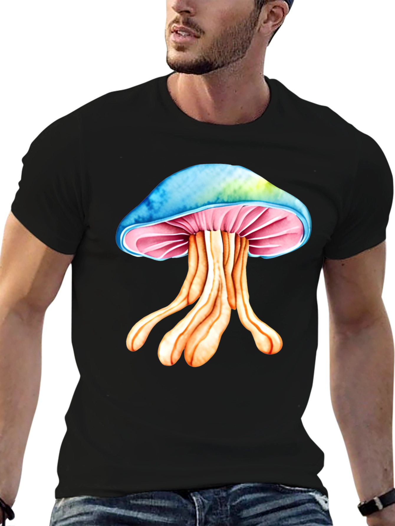 Black Psychedelic Mushroom Graphic Tee - Unique Design! view 6