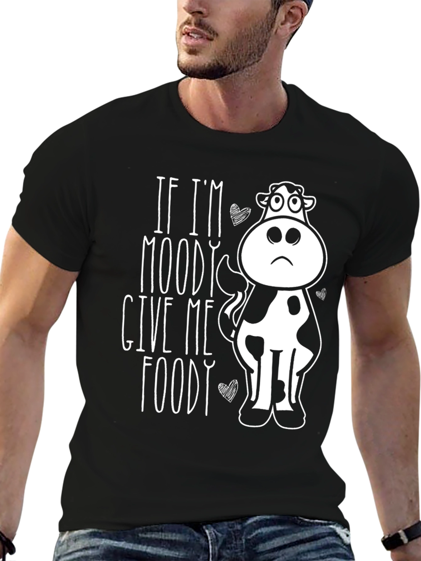 Black Moody Cow Graphic Tee -  Funny Foodie T-Shirt view 6