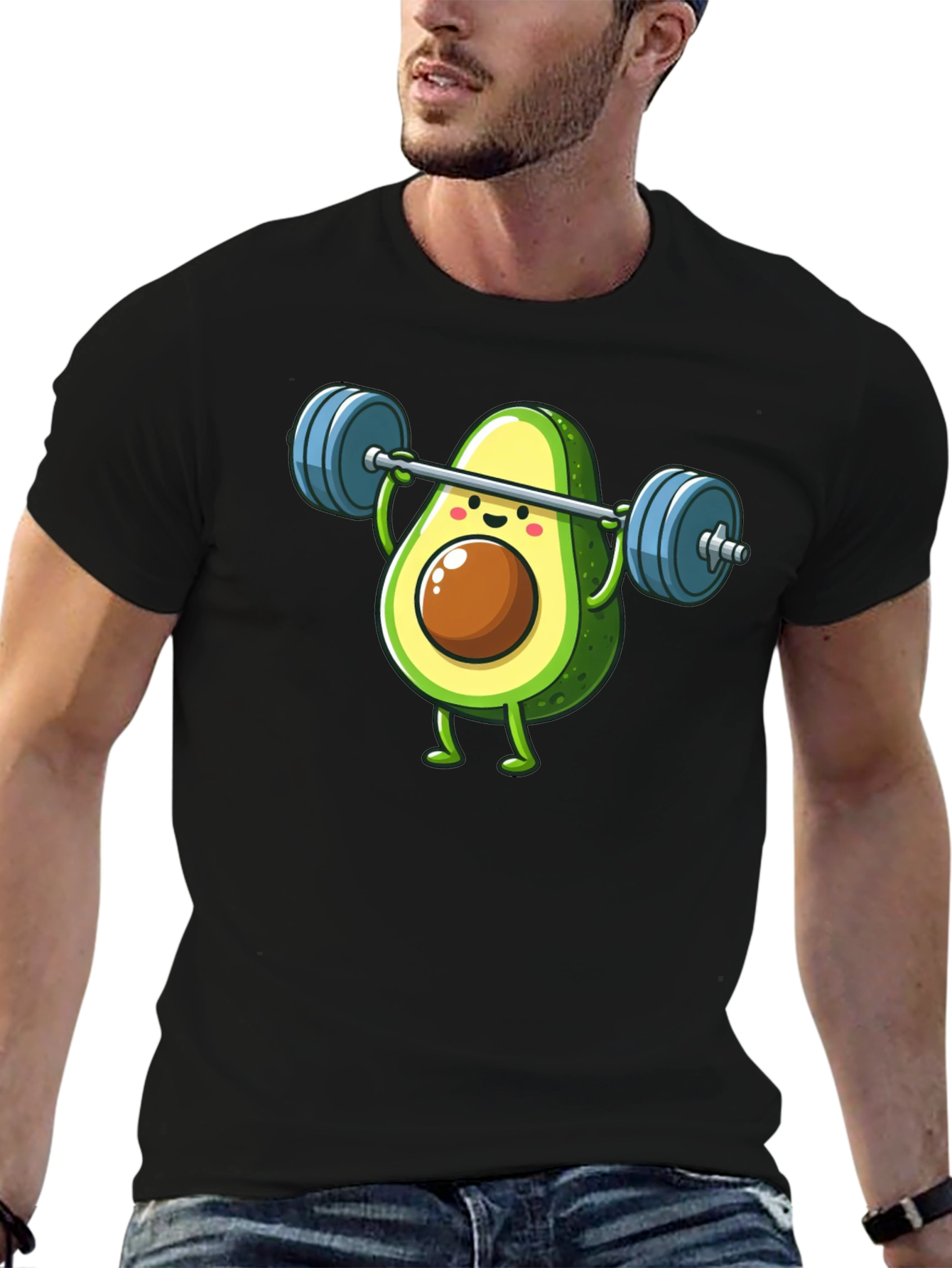 Black Avocado Lifting Barbell Funny Workout T-Shirt view 6