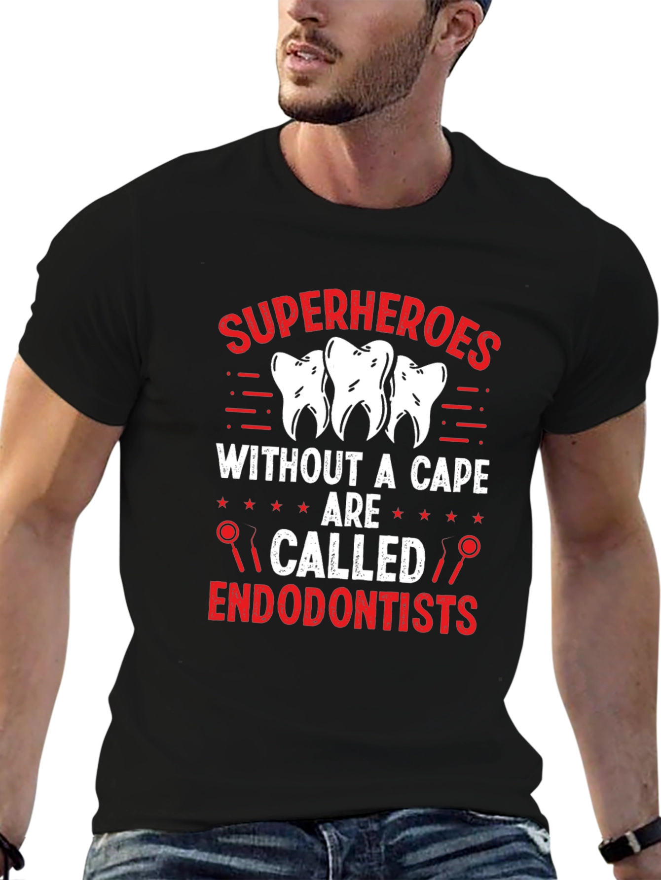 Black Superhero Endodontist T-Shirt - Dental Hero Tee view 6