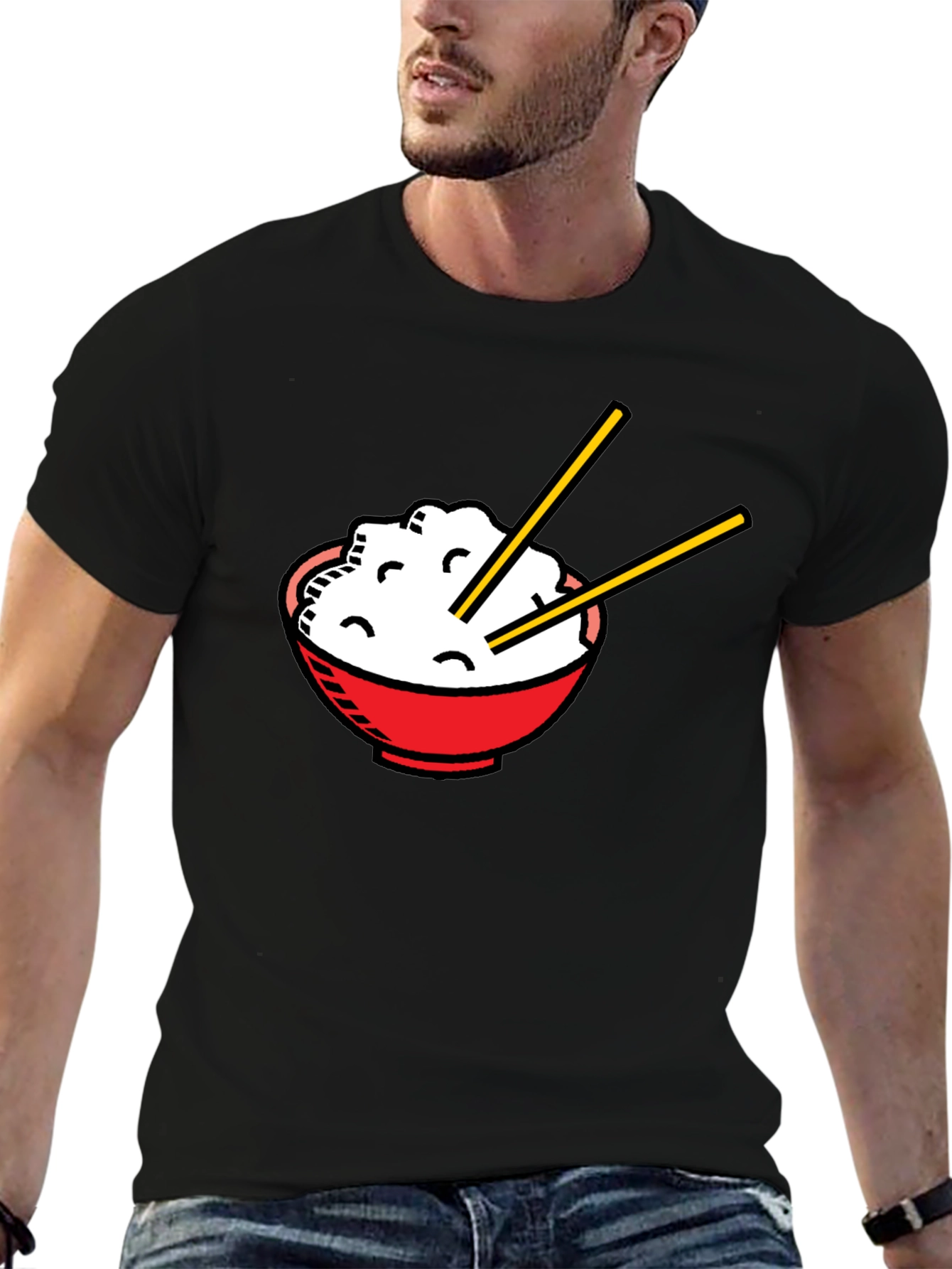 Black Rice Bowl Graphic T-Shirt - Unisex Asian Food Tee view 6