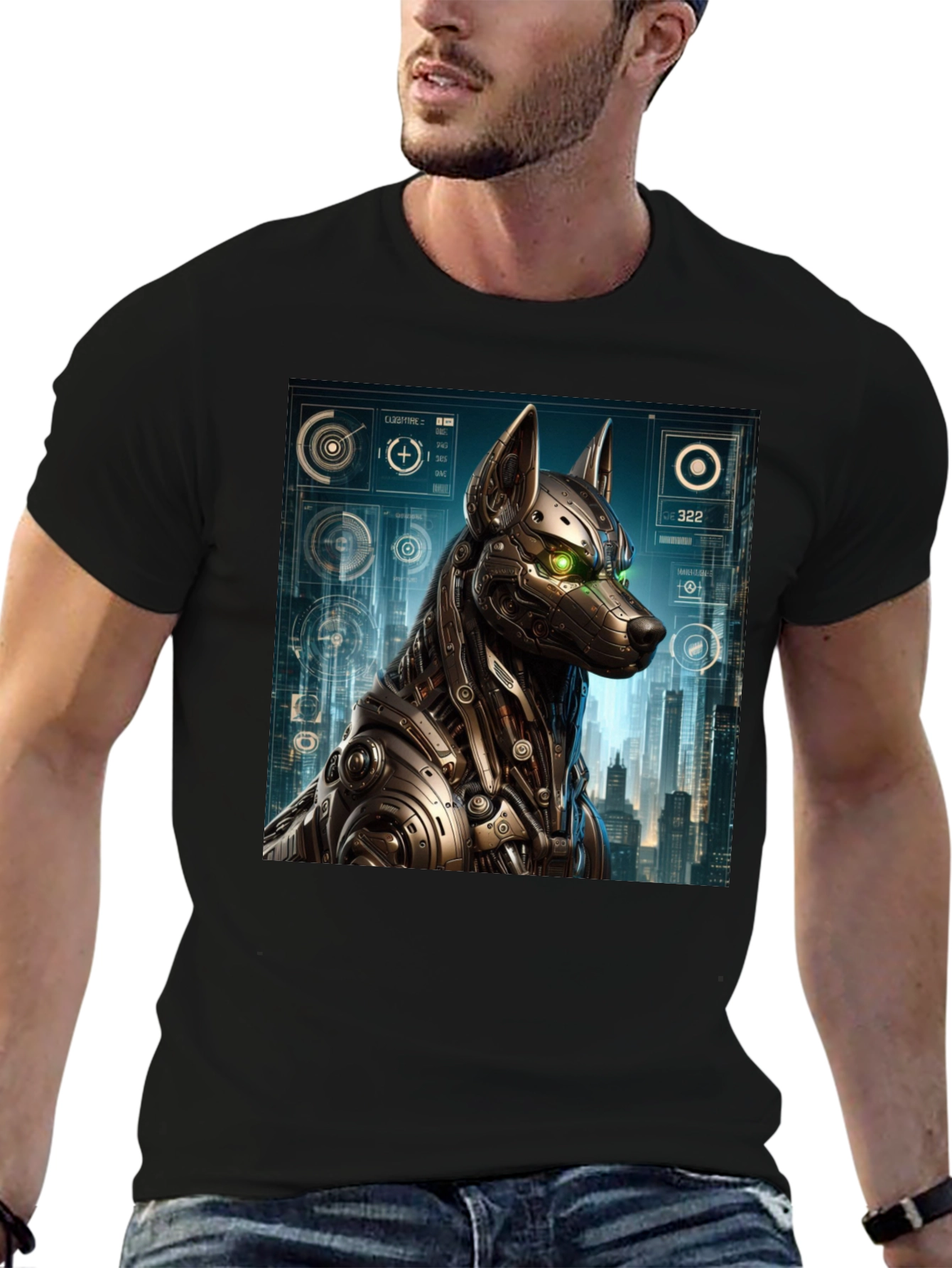 Black Cyberpunk Robot Dog Graphic T-Shirt view 6
