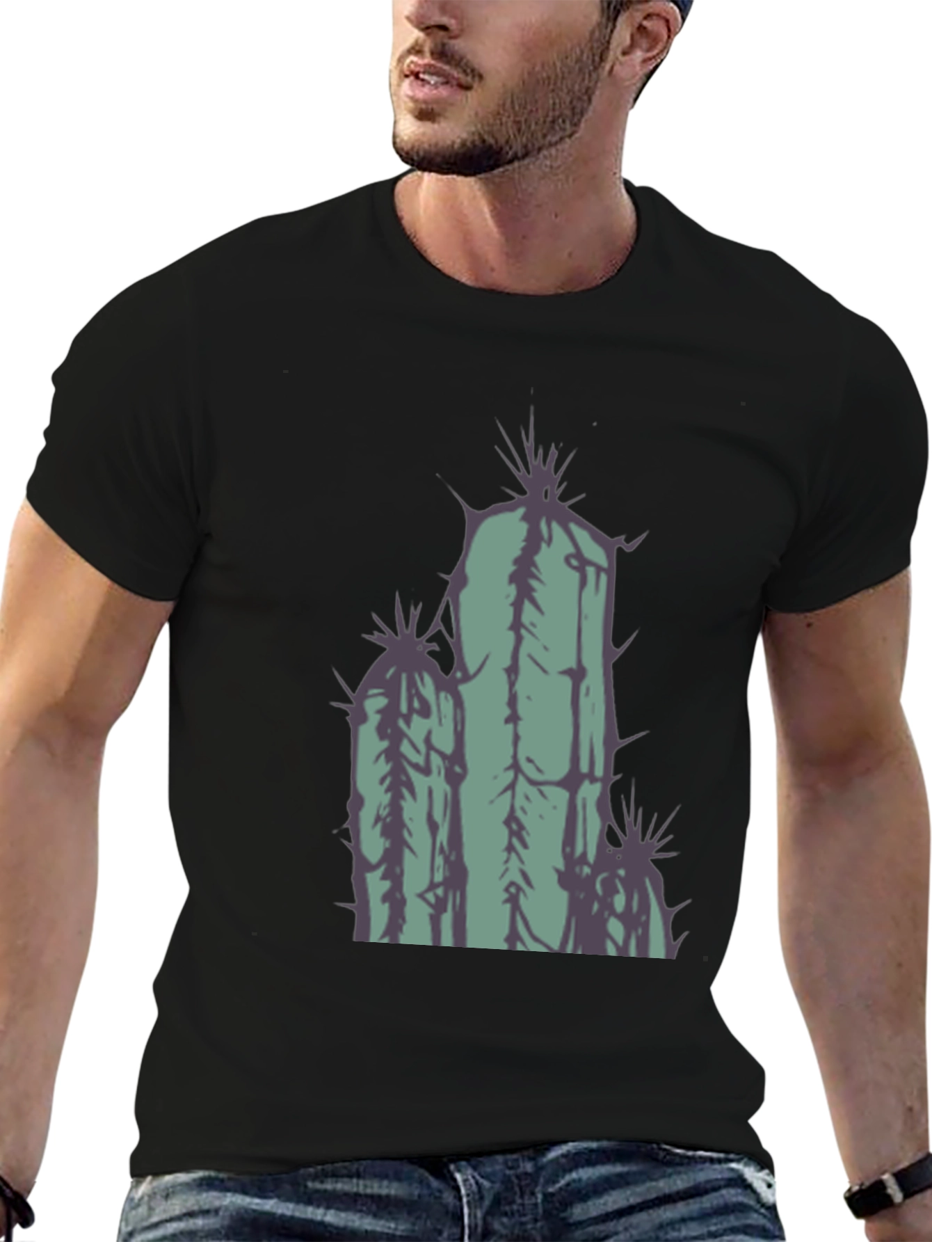 Black Cactus Graphic Tee - Black Cotton T-Shirt view 6