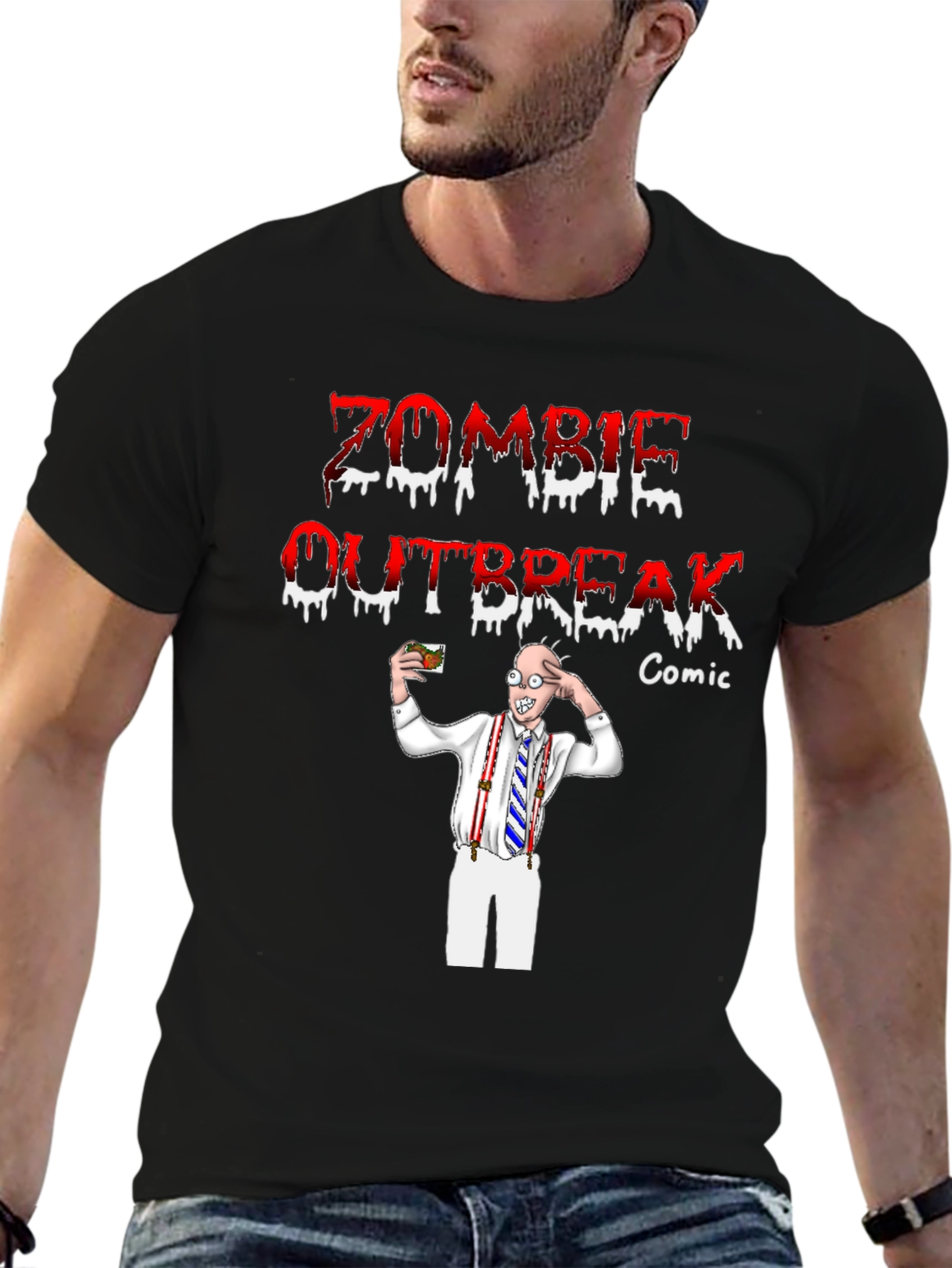 Black Zombie Outbreak Comic T-Shirt view 6