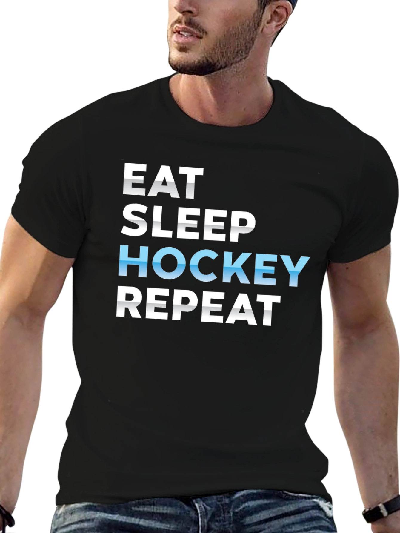 Eat Sleep Hockey Repeat Black T-Shirt - 6