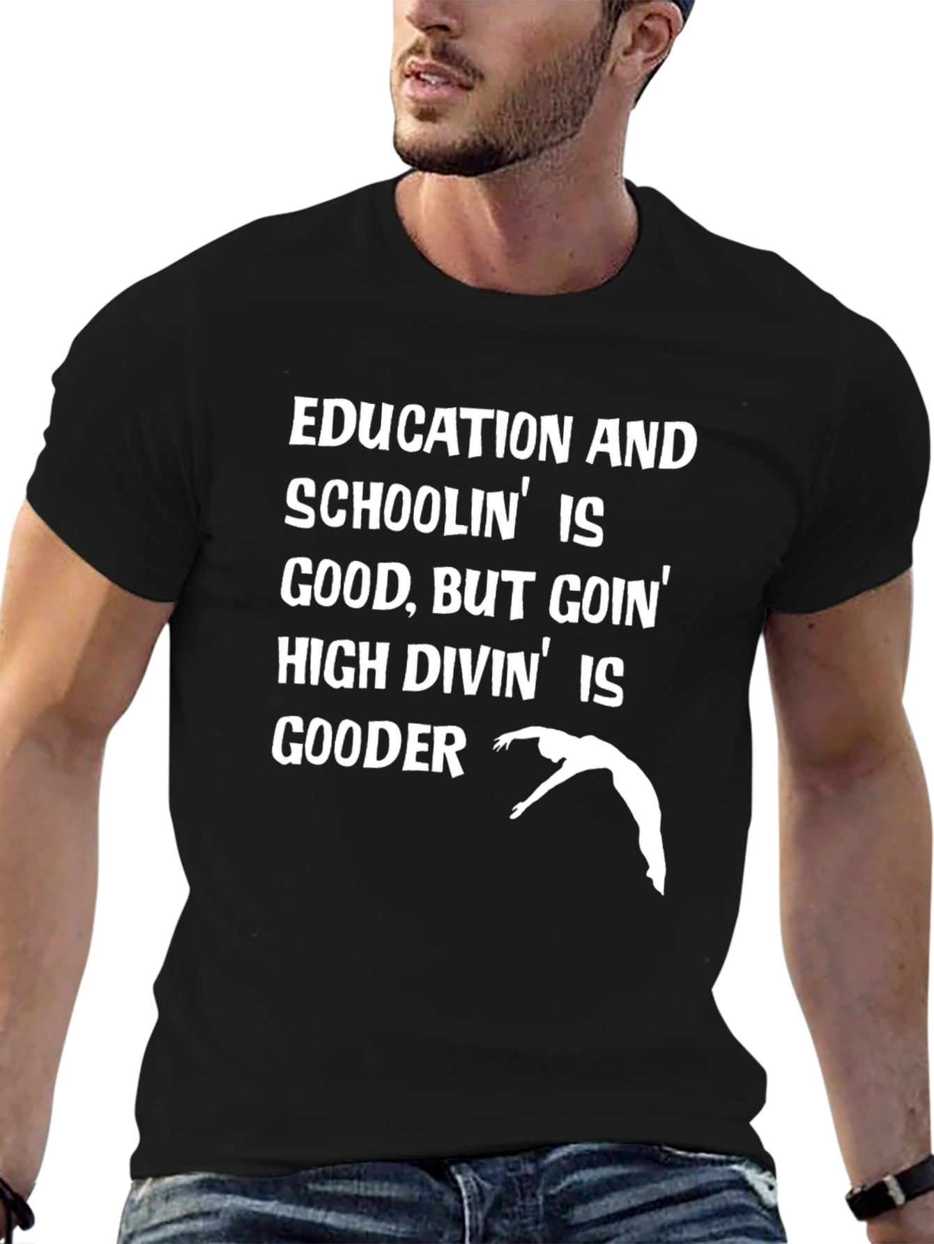 Black Education High Diving Humor T-Shirt view 6