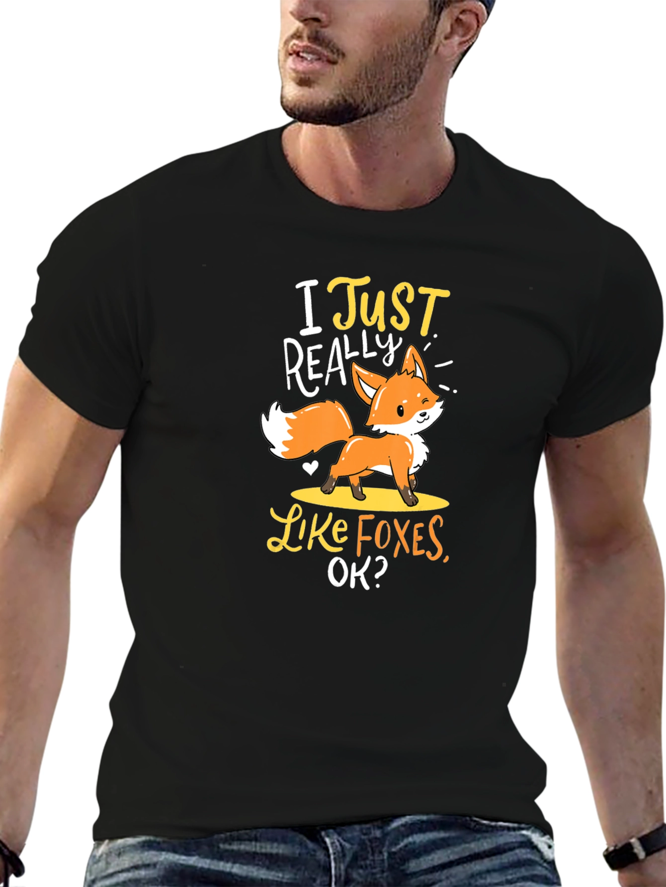 Black I Just Really Like Foxes T-Shirt, Cute Animal Tee view 6