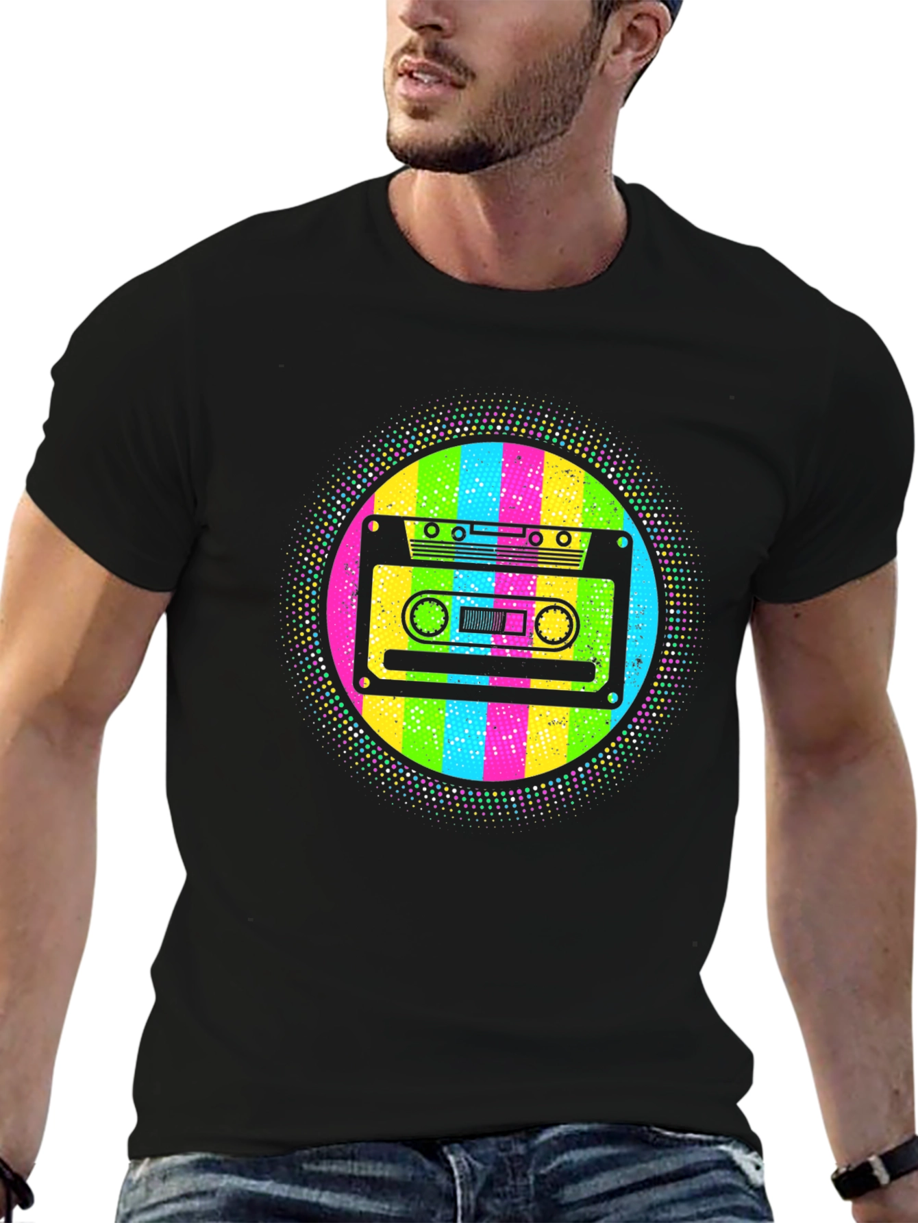 Black Retro Cassette Tape T-Shirt - 80s Throwback Style view 6