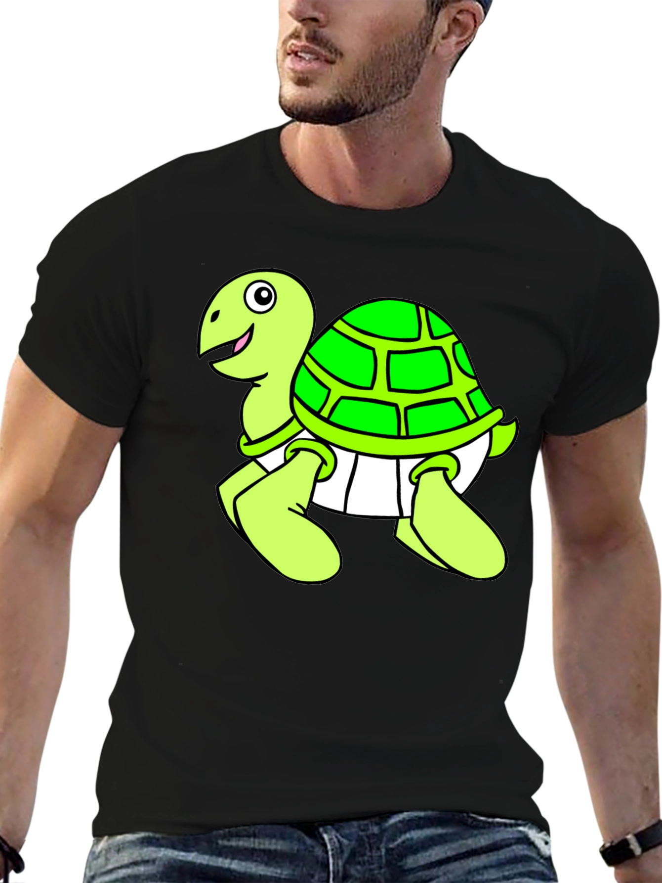 Black Cartoon Turtle Graphic Black T-Shirt view 6