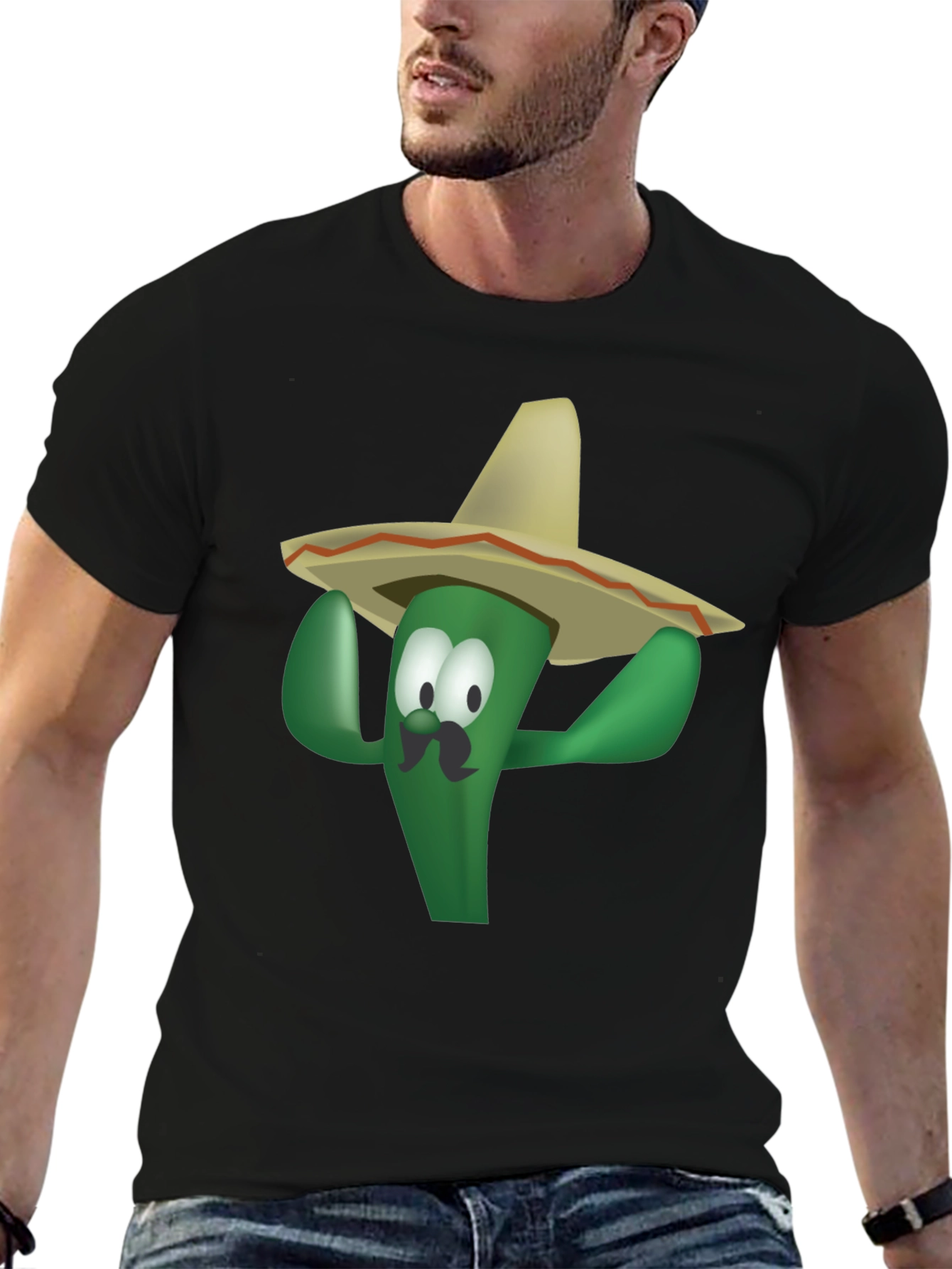 Black Cactus with Sombrero T-Shirt view 6