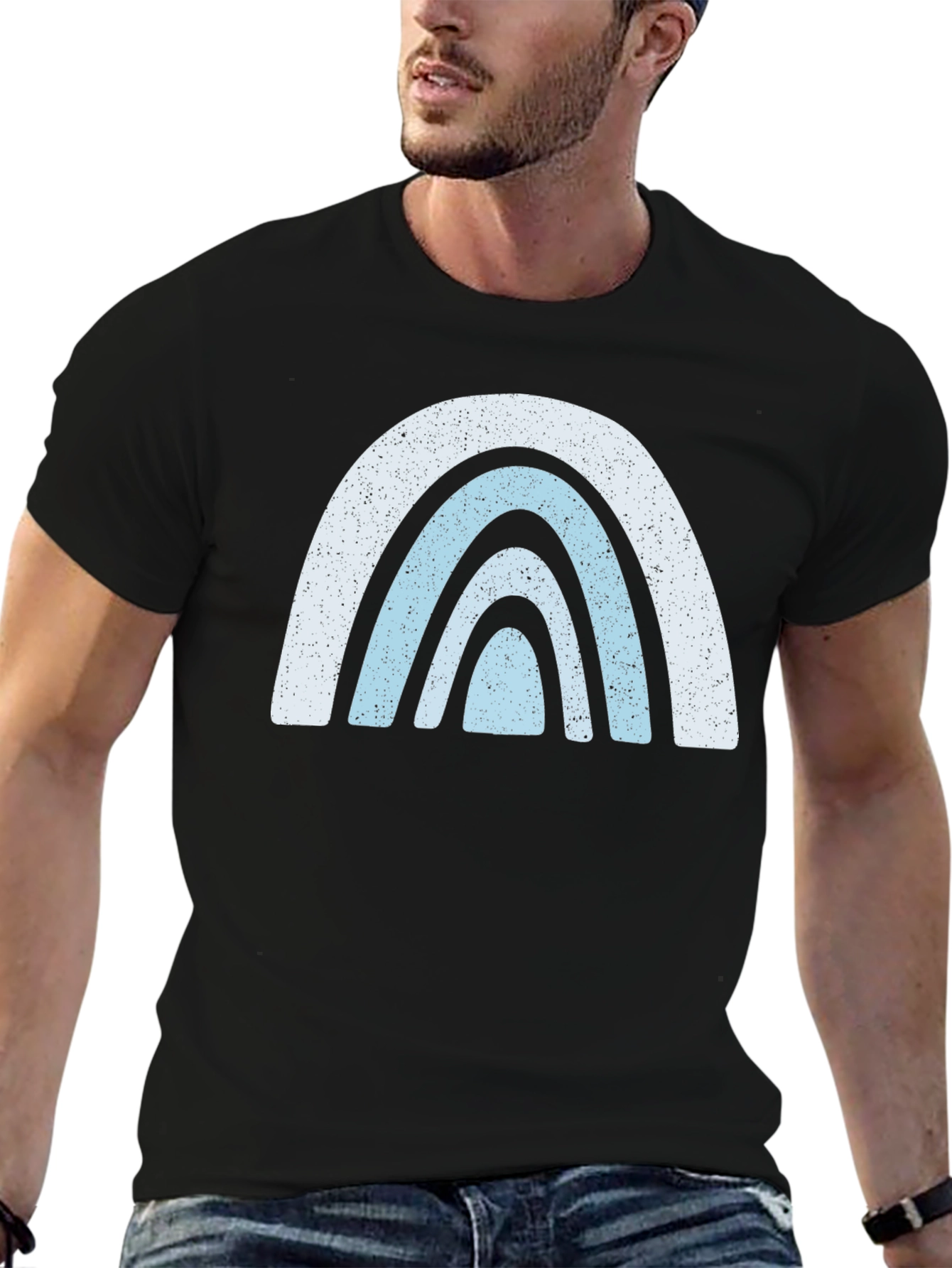 Black Retro Rainbow Graphic Tee - Black Cotton Comfort view 6