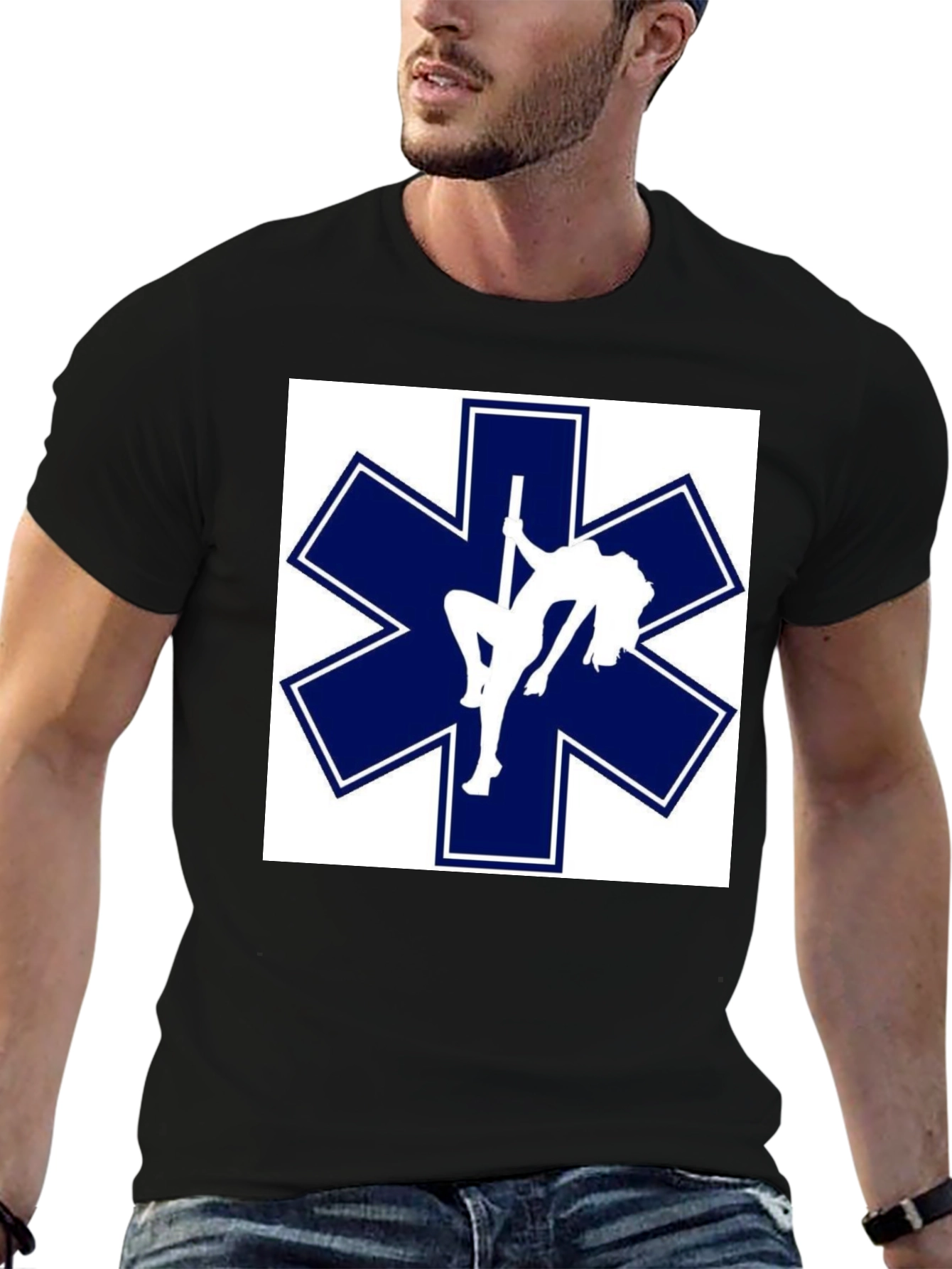 Black Star of Life Pole Dancer T-Shirt Funny EMT EMS Paramedic Tee view 6