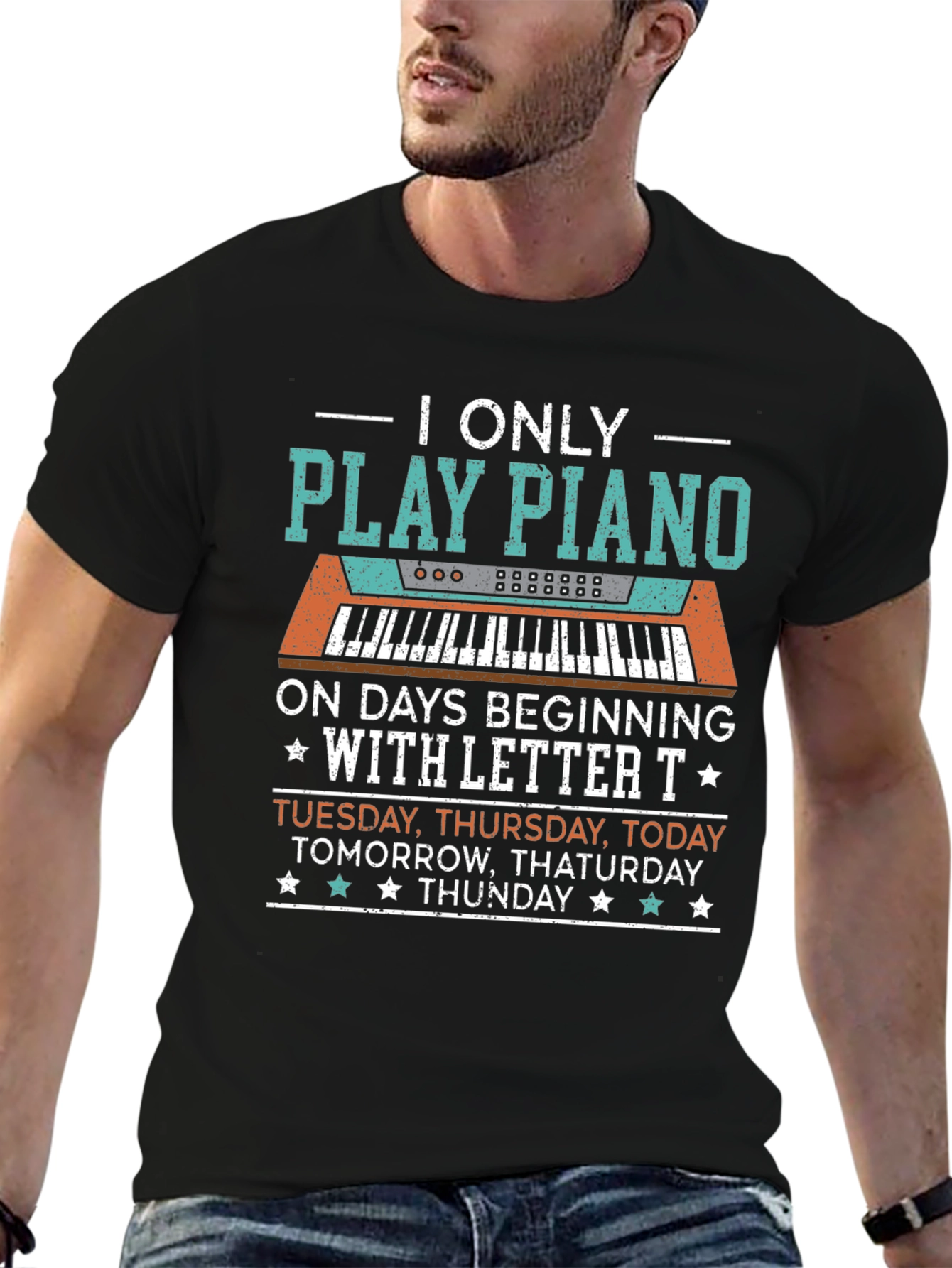 Black Piano Player T-Shirt: Days Beginning with "T" view 6