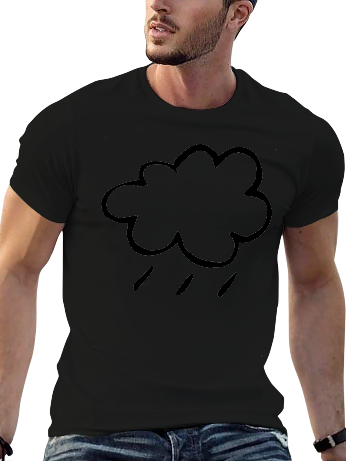 Black Rainy Cloud Graphic Black T-Shirt view 6