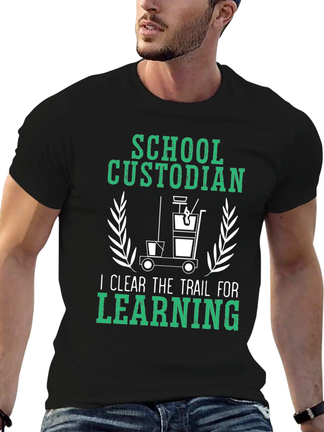 Black School Custodian T-Shirt: Clear the Trail for Learning view 6