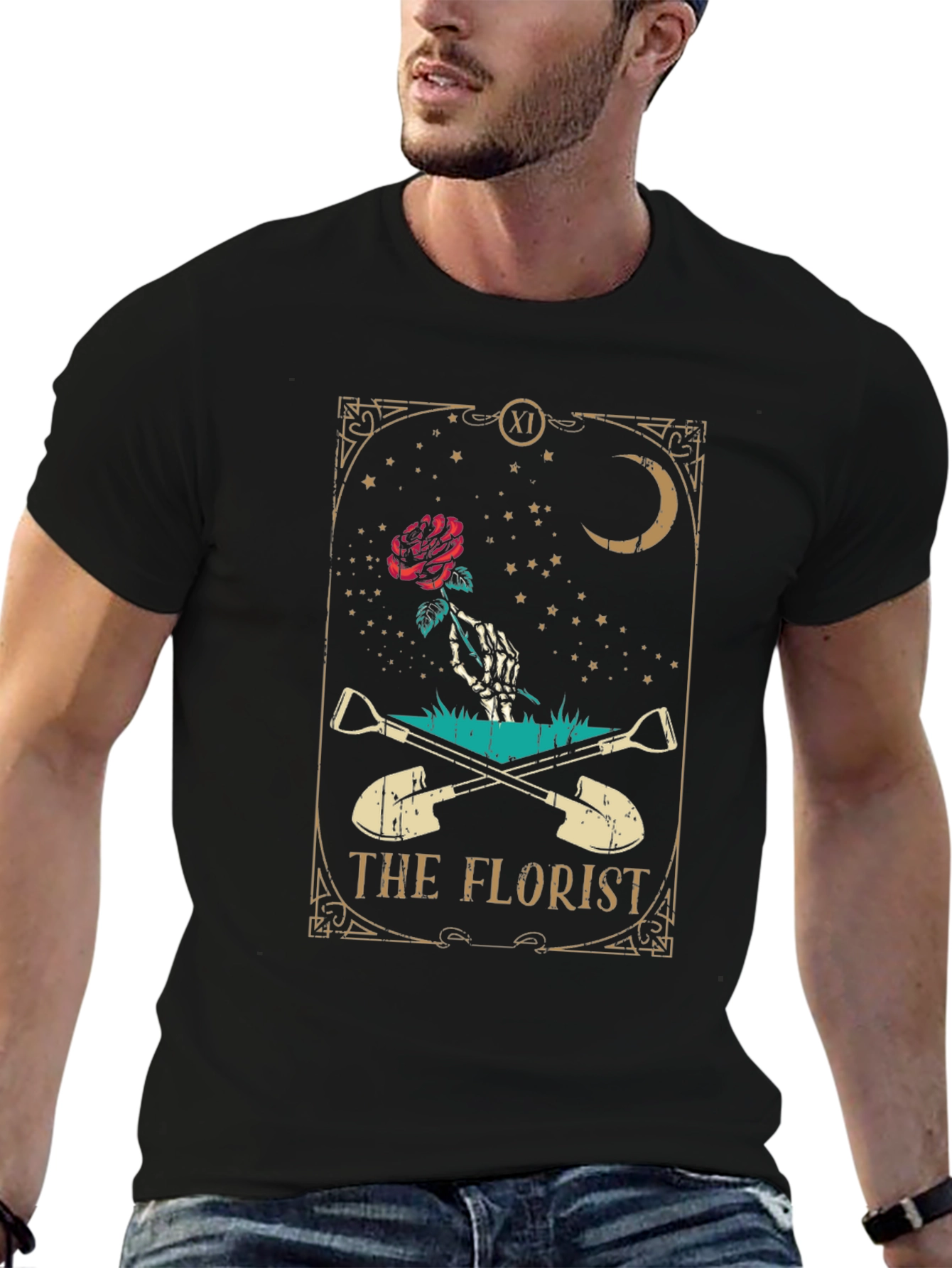Black The Florist Tarot Card T-Shirt - Unique Graphic Tee view 6