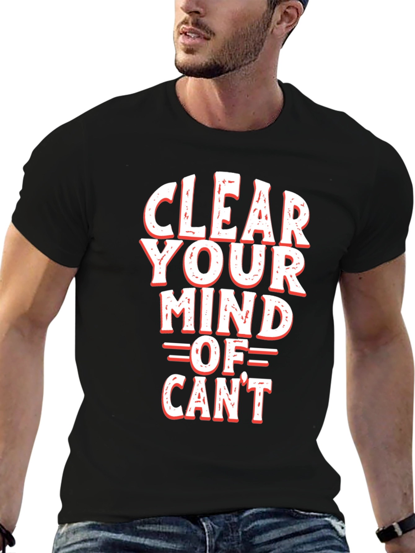 Black Motivational 'Clear Your Mind Of Can't' Graphic Tee view 6