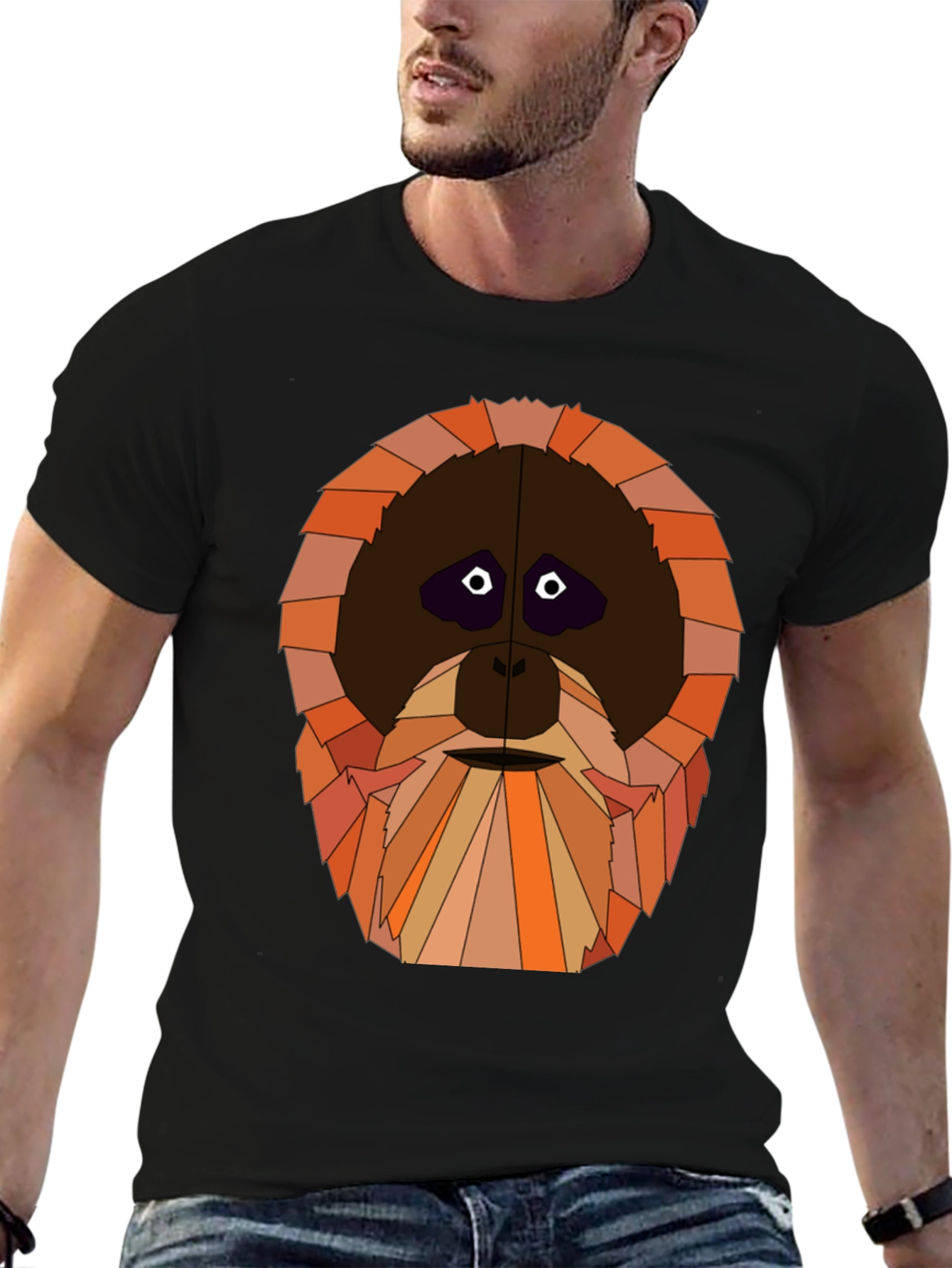 Black Orangutan Face Graphic Tee - Unique Geometric Design view 6
