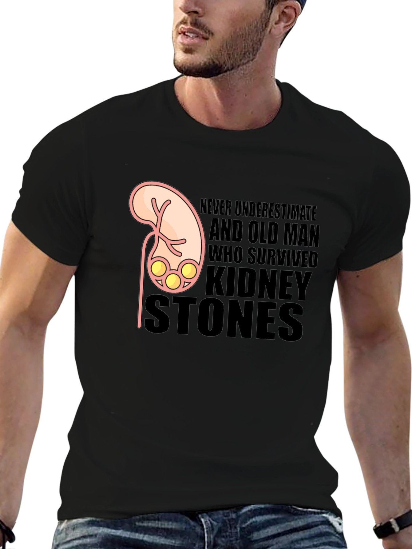 Black Kidney Stone Survivor T-Shirt - Funny Graphic Tee view 6
