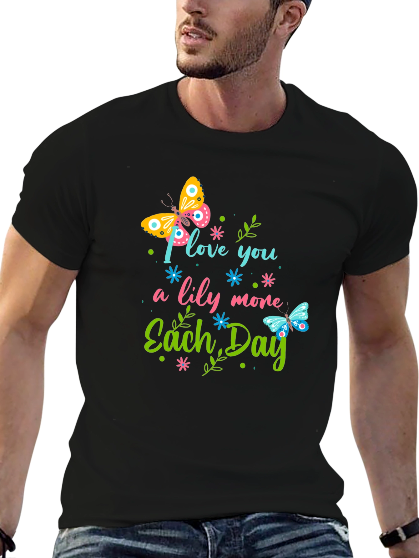 Black I Love You More Each Day Butterfly Graphic Tee view 6